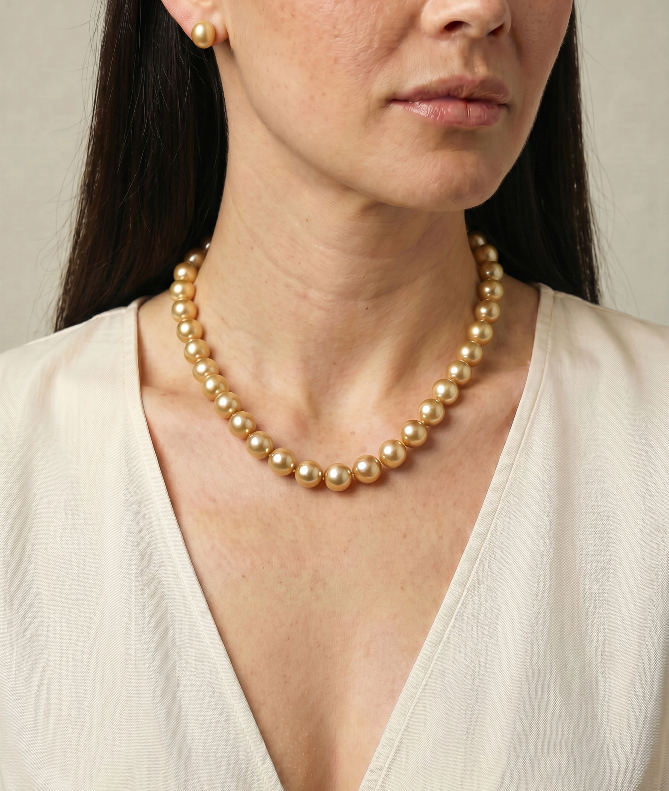 12-14mm Golden South Sea Oval Pearl Necklace - AAAA Quality