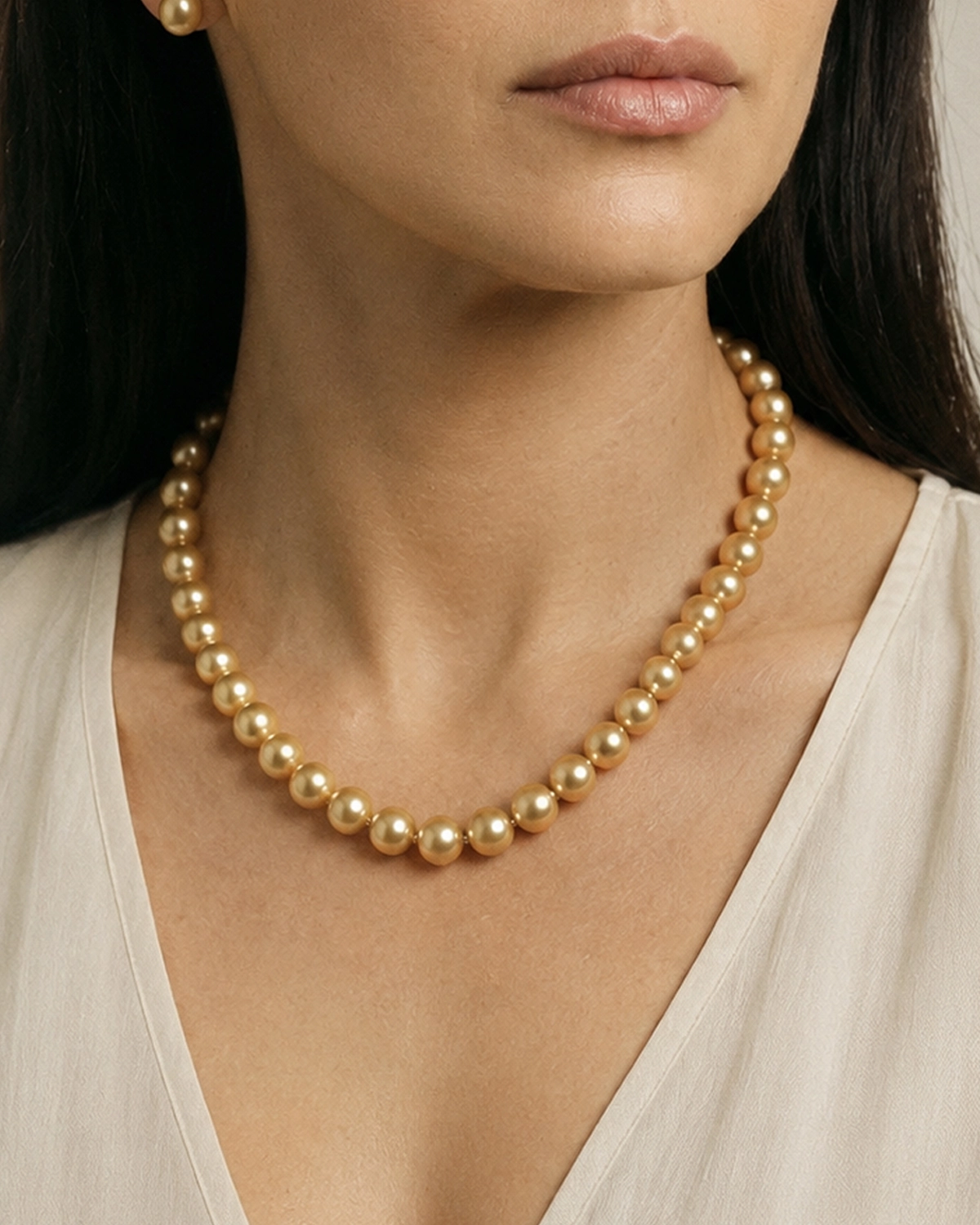 12-14mm Golden South Sea Oval Pearl Necklace - AAAA Quality