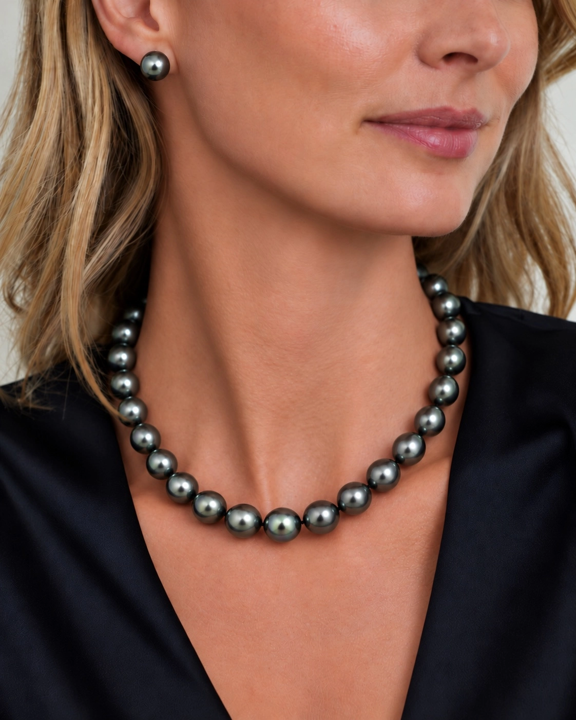 12-14mm Dark Round Tahitian South Sea Pearl Necklace - AAA Quality