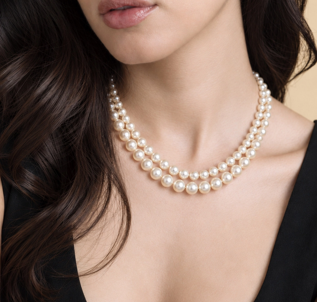 3.0-8.0mm White Freshwater Pearl Graduated Double Strand Necklace
