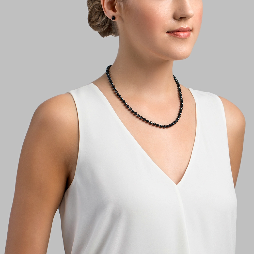 5.0-5.5mm Japanese Akoya Black Choker Length Pearl Necklace- AA+ Quality