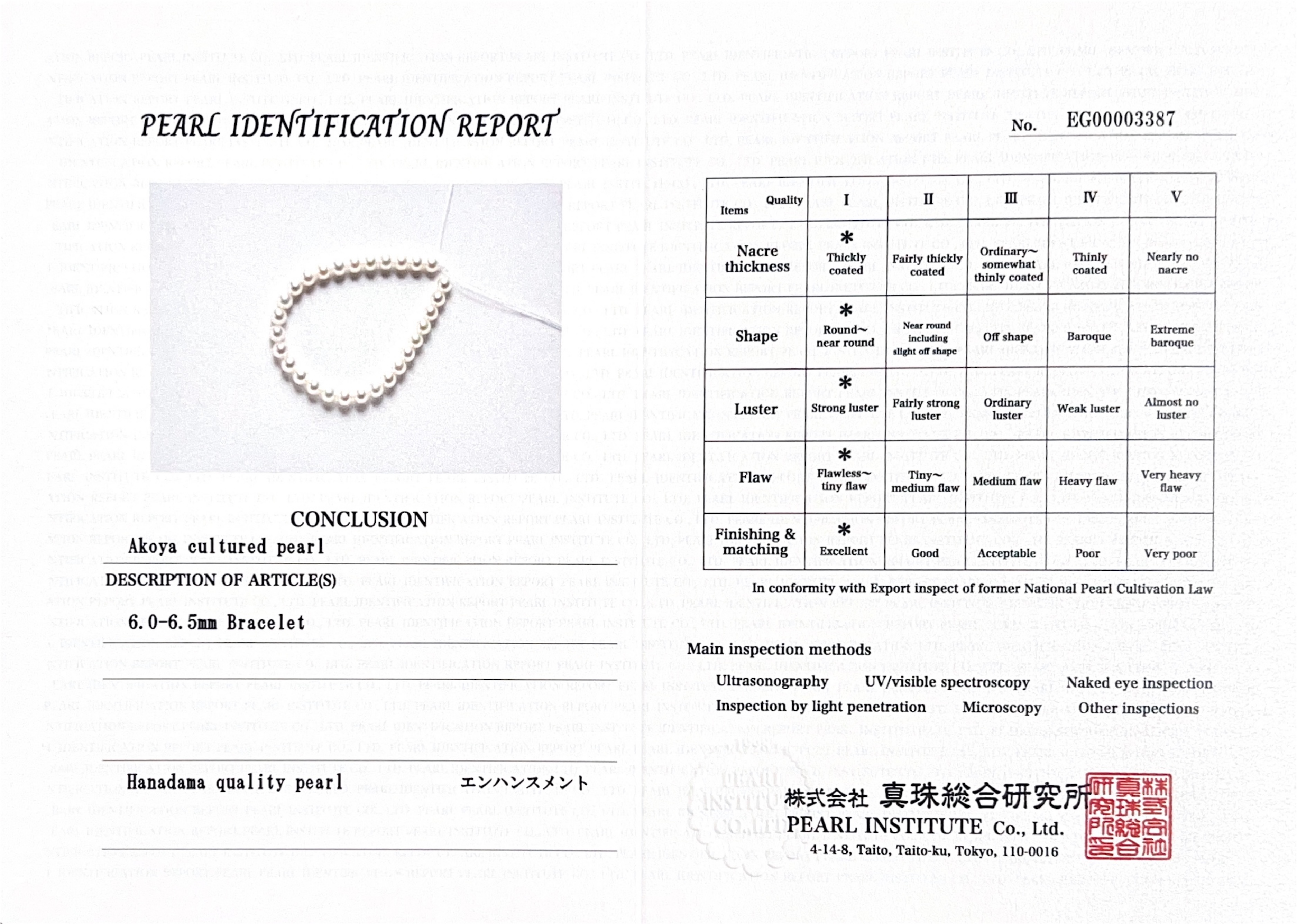 6.0-6.5mm Hanadama Akoya White Pearl Bracelet