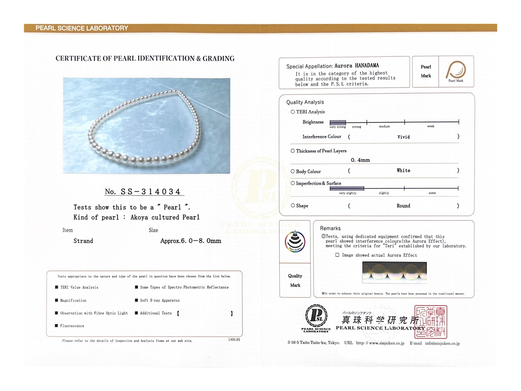 6.0-8.0mm Hanadama Graduated Akoya White Pearl Necklace - Secondary Image