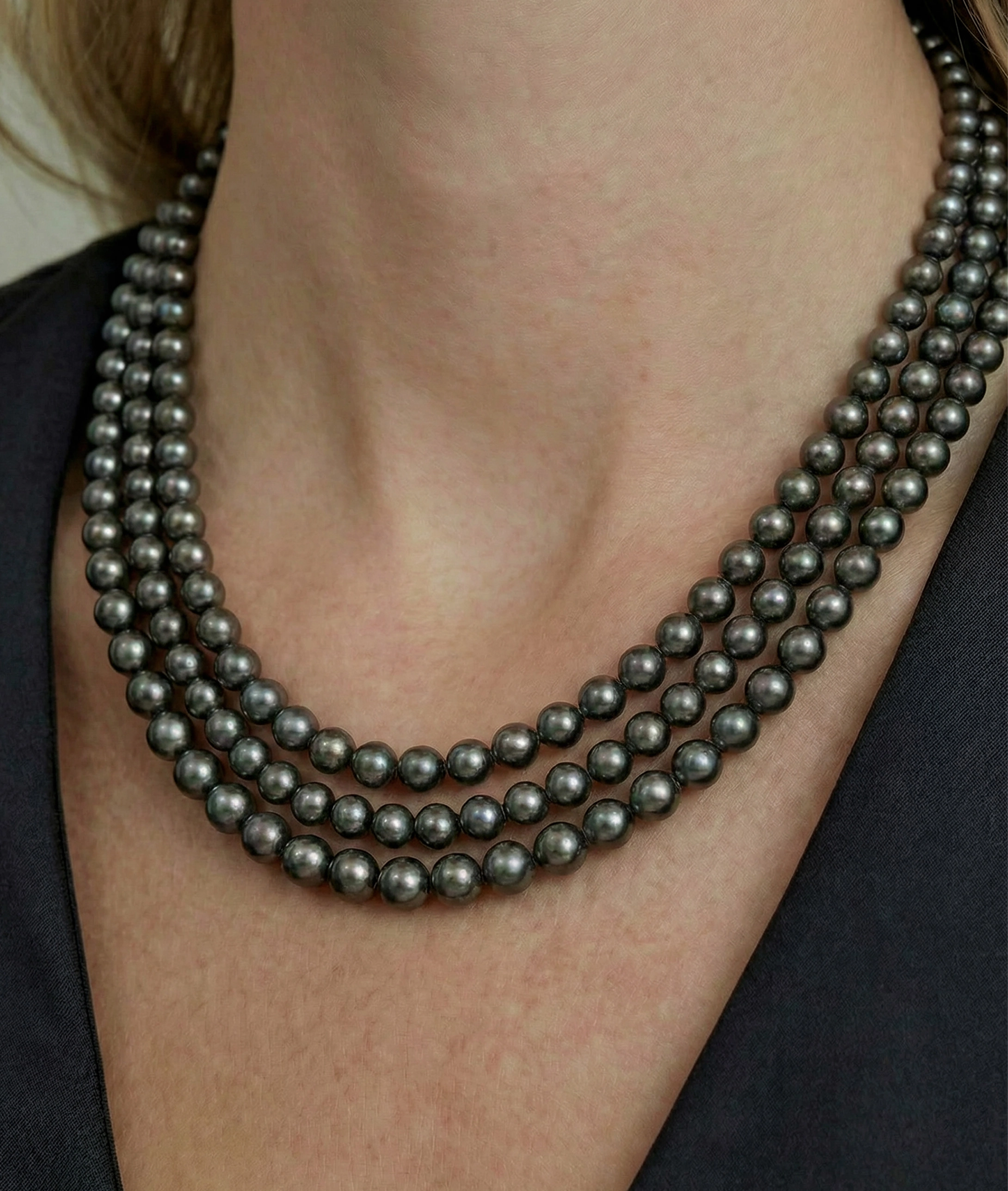 Triple Strand Black Akoya Pearl Necklace