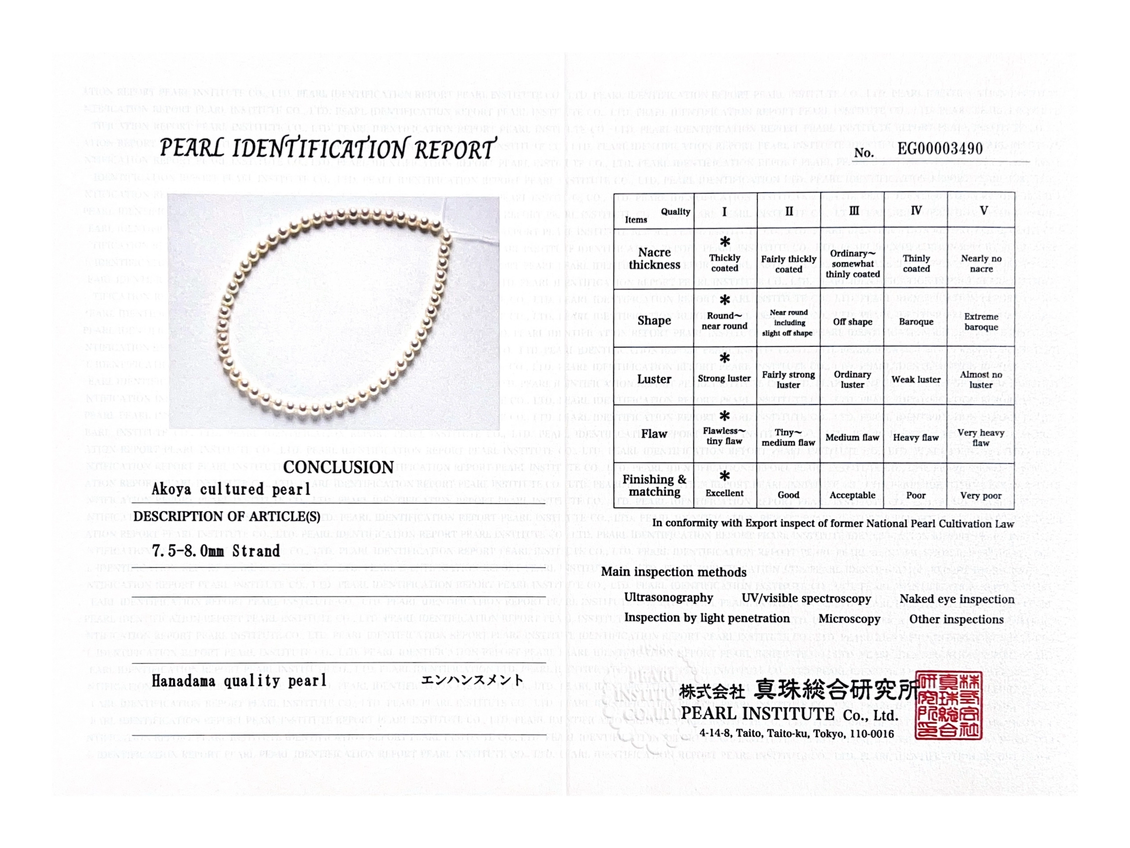 7.5-8.0mm Hanadama Akoya White Pearl Necklace