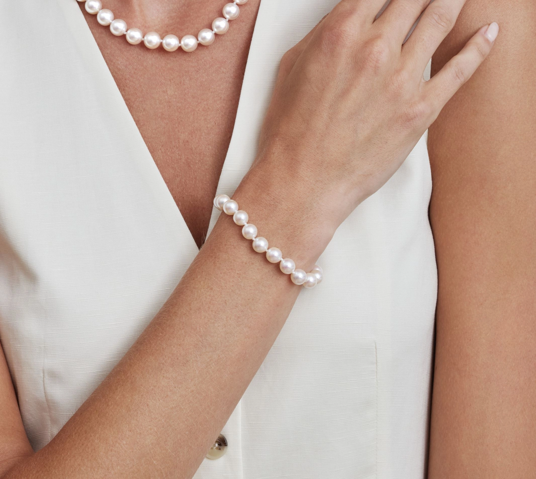 8.0-8.5mm Hanadama Akoya White Pearl Bracelet