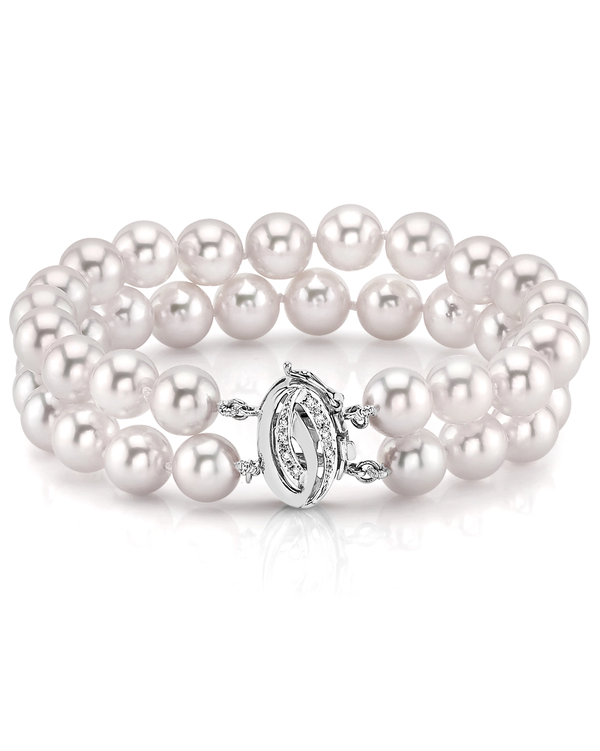 9.0-9.5mm Hanadama Akoya White Pearl Double Bracelet