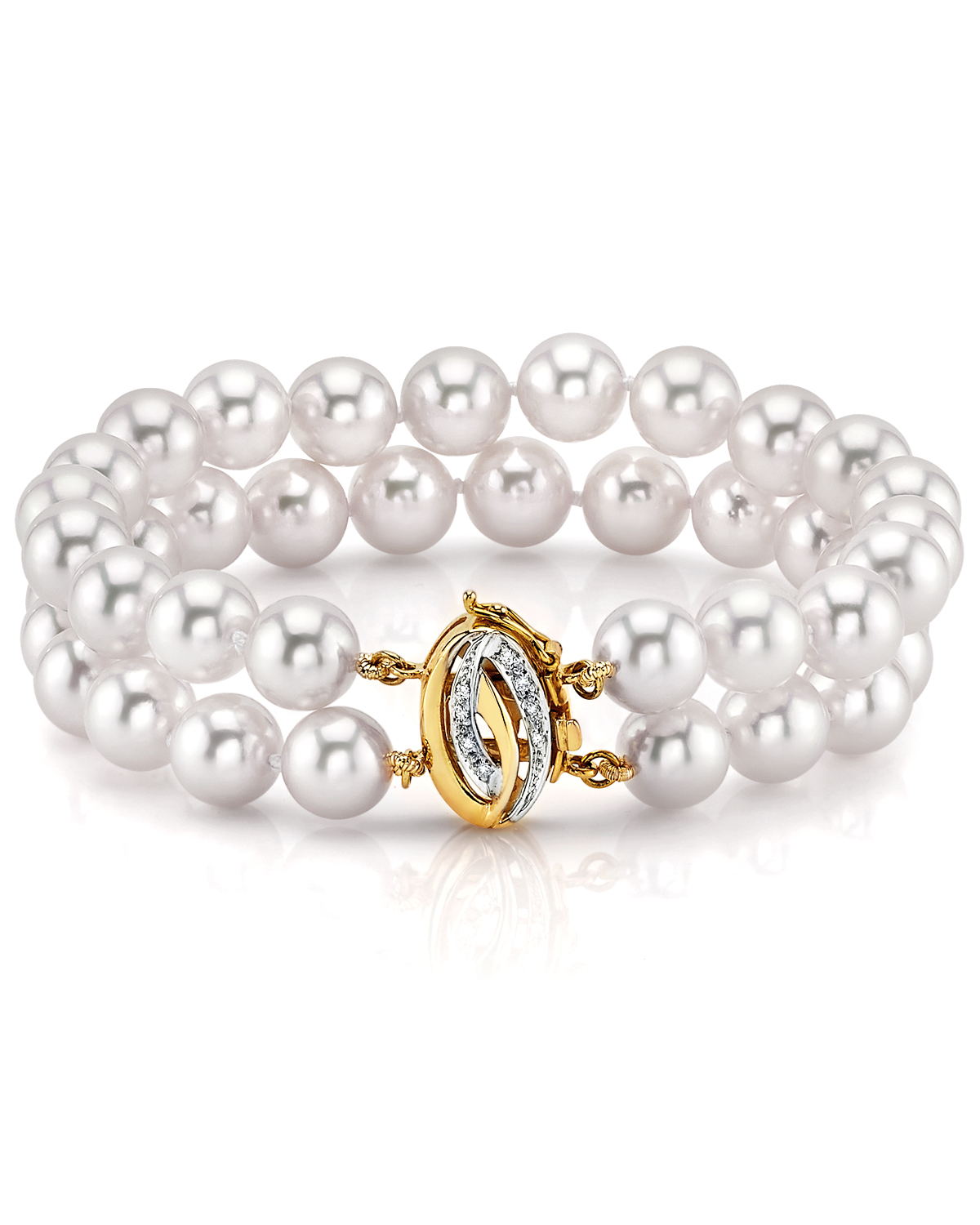9.0-9.5mm Hanadama Akoya White Pearl Double Bracelet - Model Image