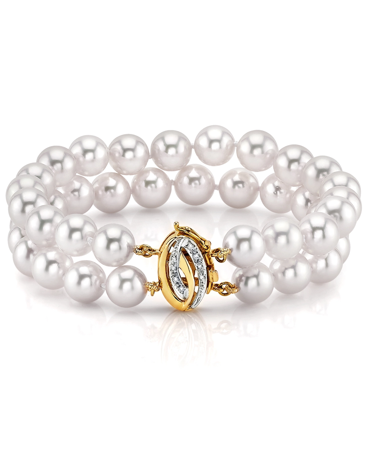 9.0-9.5mm Hanadama Akoya White Pearl Double Bracelet