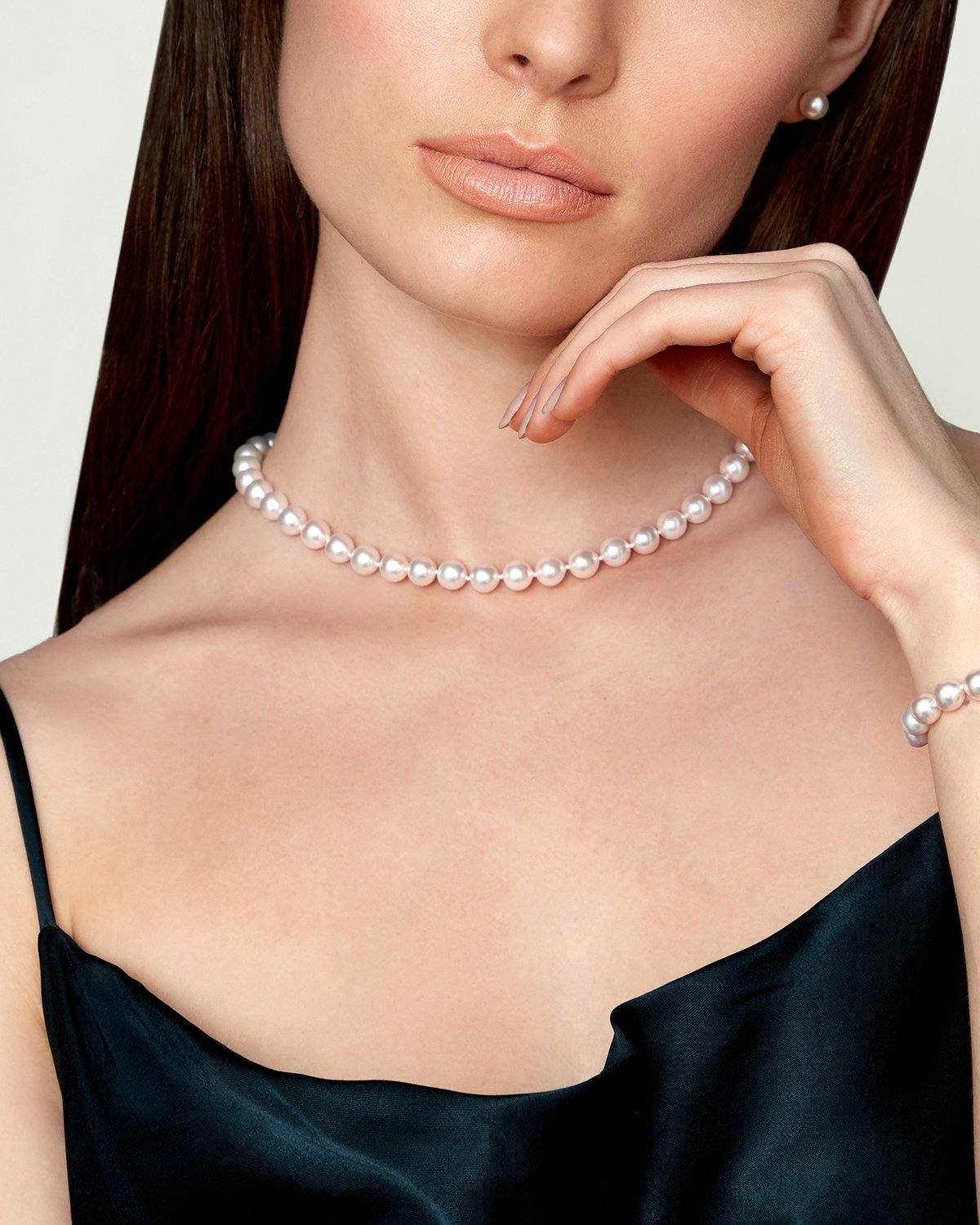 8.0-8.5mm Japanese White Akoya Pearl Necklace & Earrings