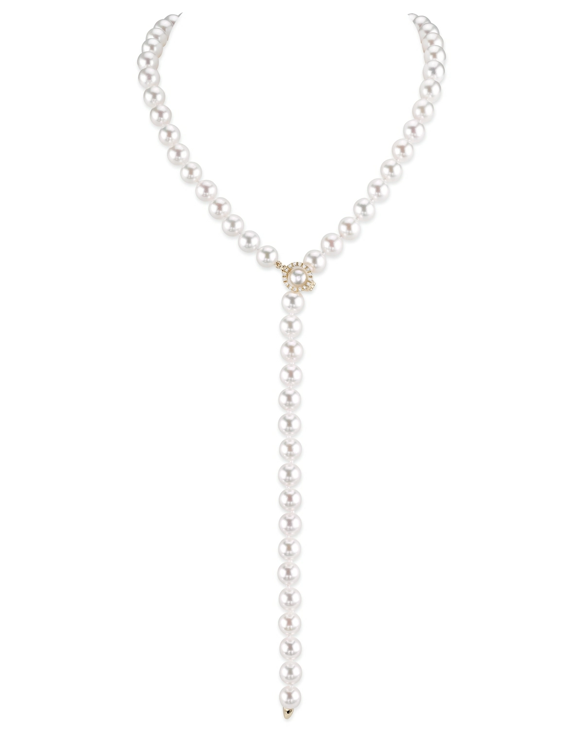 8.0-8.5mm White Freshwater Pearl & Diamond Adjustable lariat Y-Shape 51 Inch Necklace- AAAA Quality