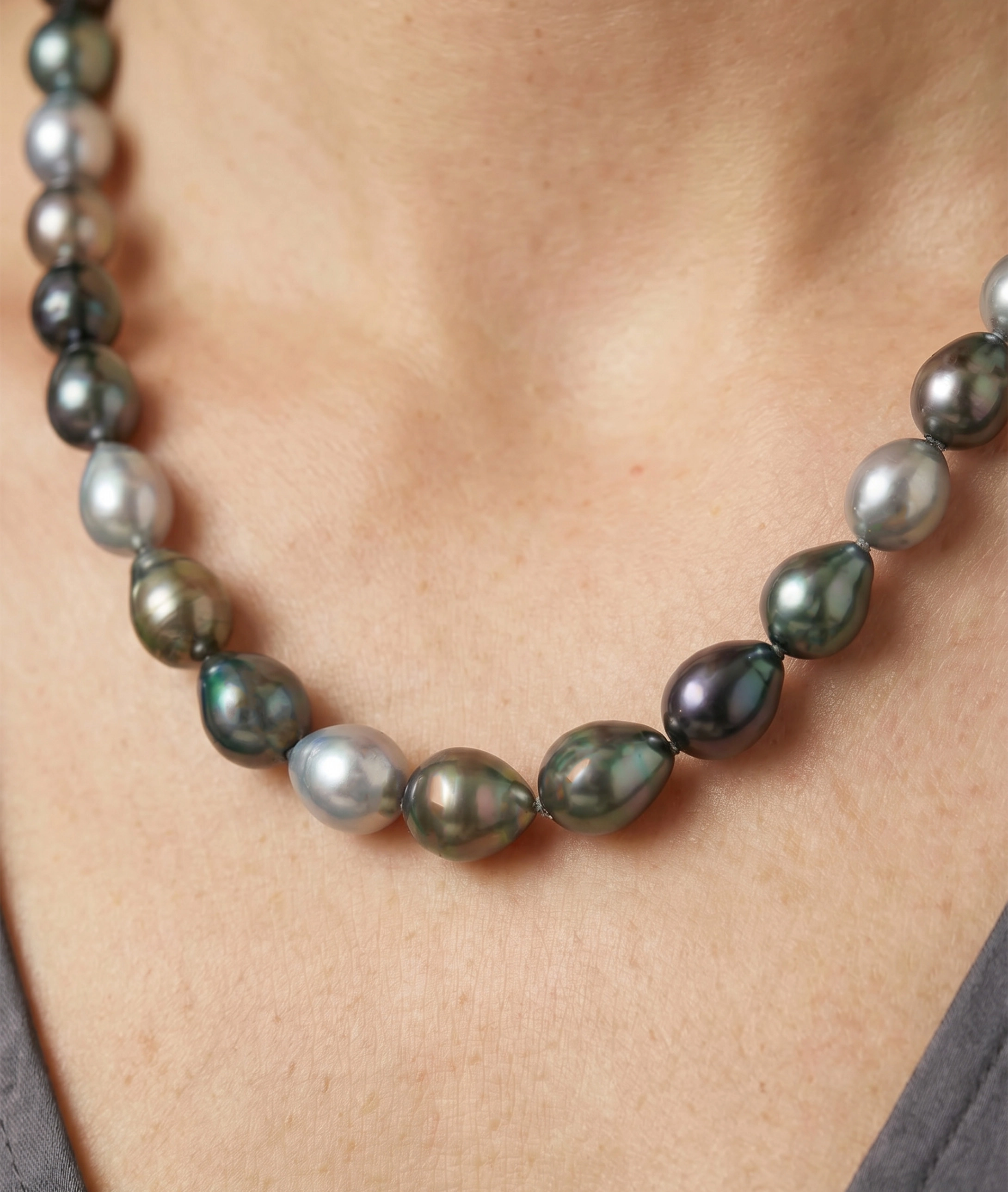 8-10mm Tahitian South Sea Multicolor Drop Pearl Necklace - AAAA Quality