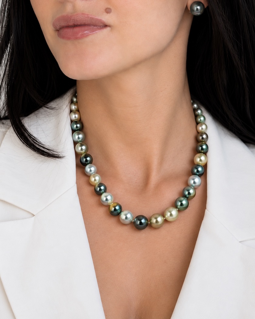 8-10mm Tahitian South Sea Multicolor Pearl Necklace - Model Image