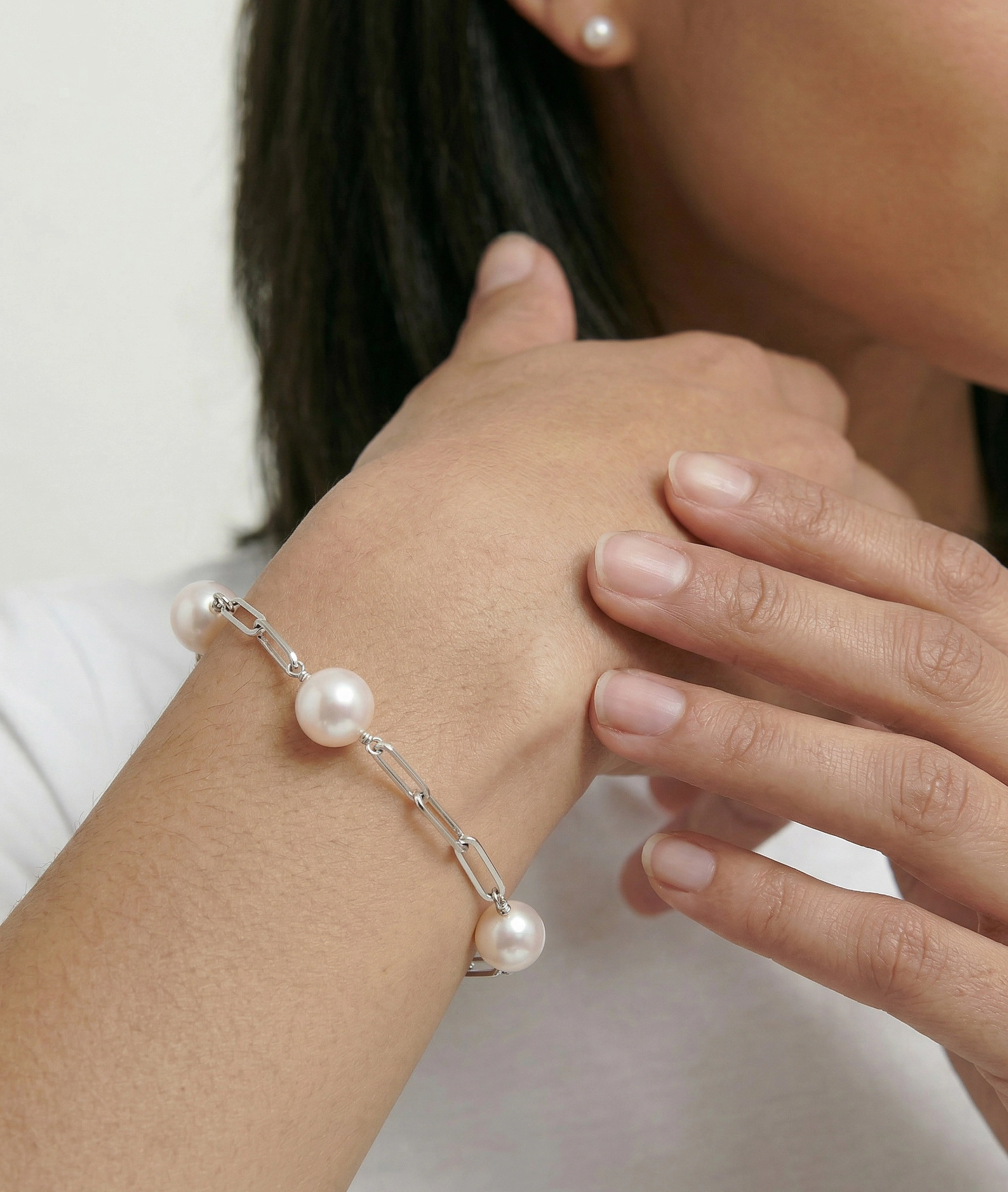 14K Gold 8.5-9.0mm Japanese Akoya Pearl & Chain Link Bracelet