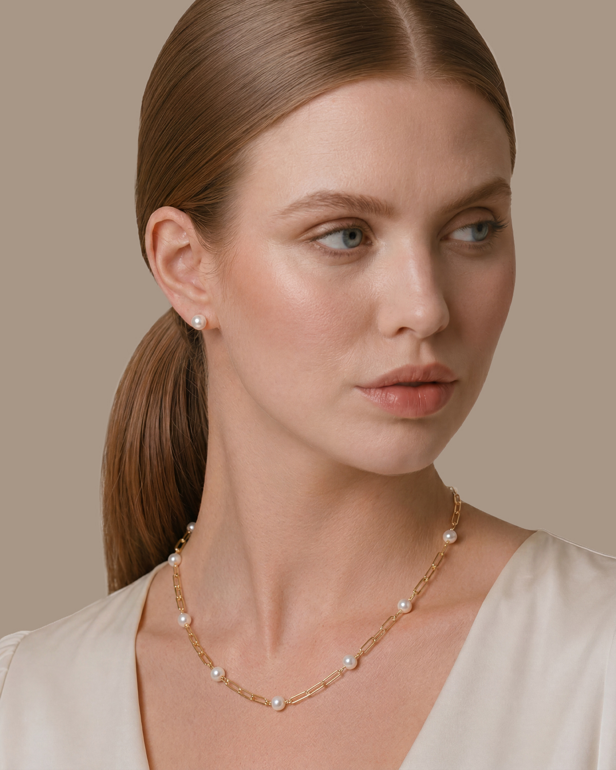 14K Gold 8.5-9.0mm Japanese Akoya Pearl & Chain Link Necklace - Secondary Image