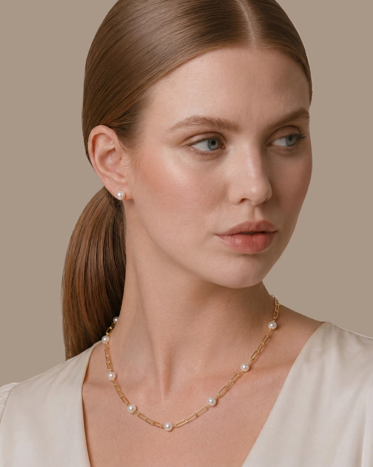 14K Gold 8.5-9.0mm Japanese Akoya Pearl & Chain Link Necklace