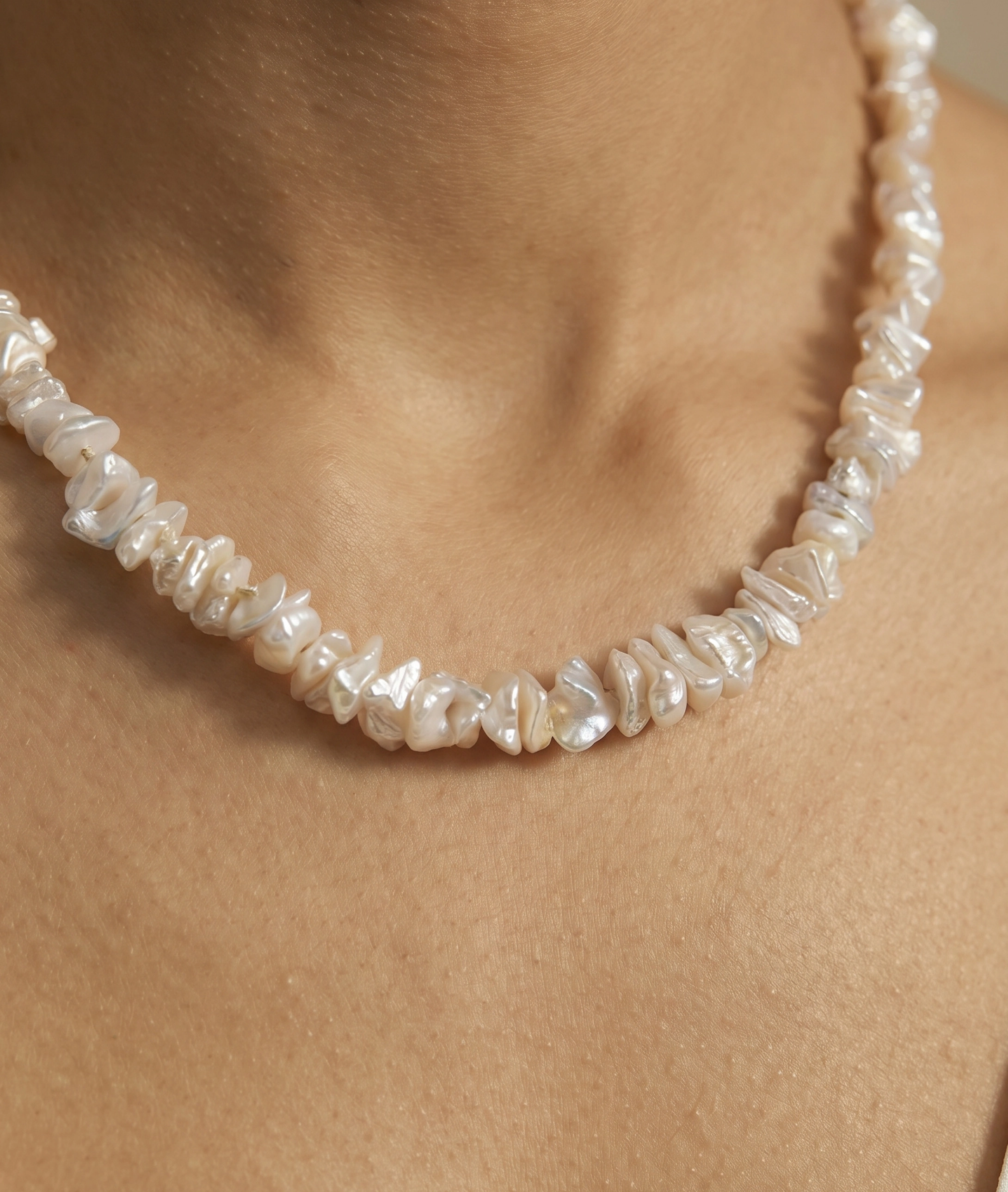 8.0-8.5mm White Freshwater Keshi Pearl Necklace