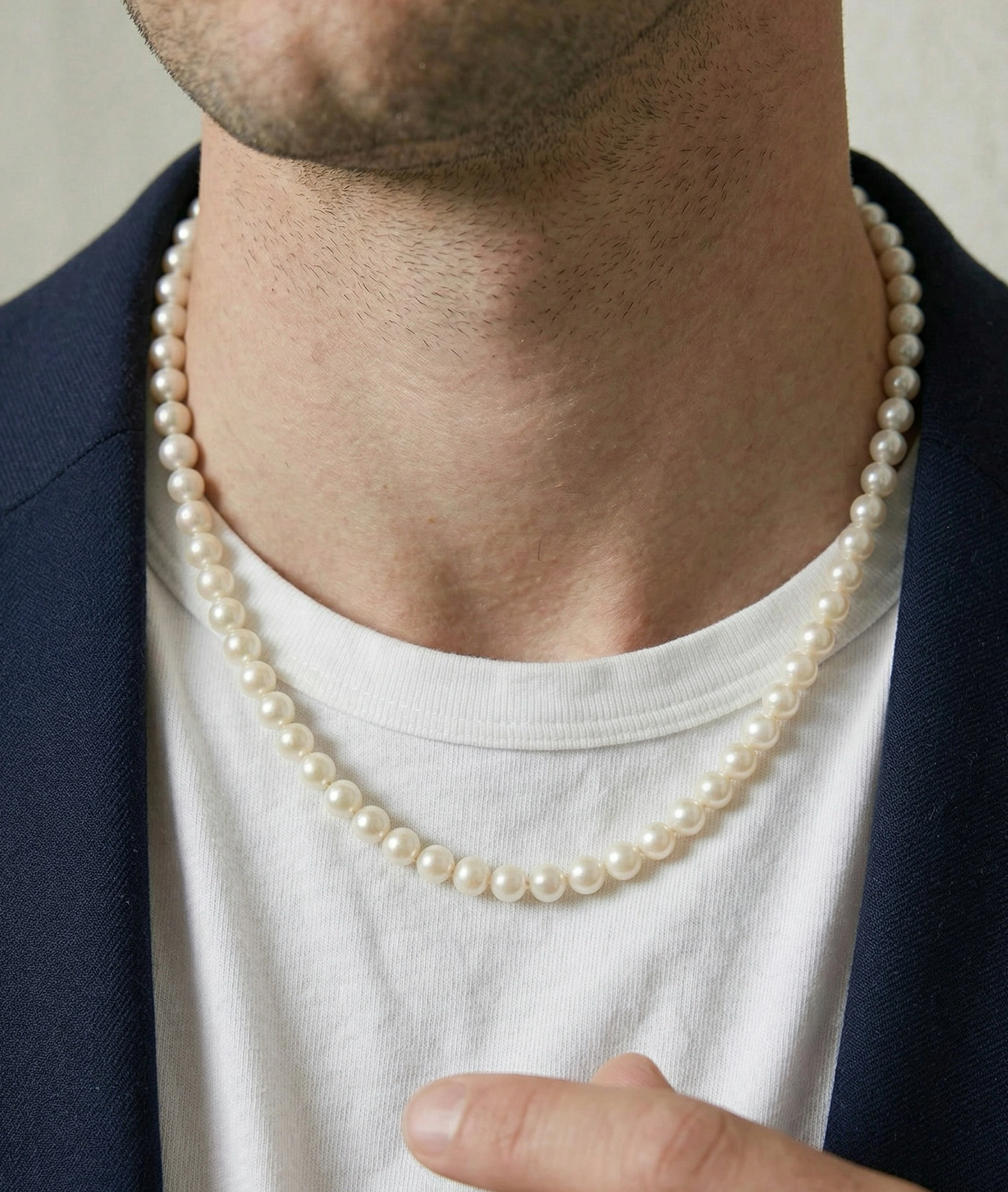 7.5-8.5mm White Freshwater Pearl Adjustable Necklace for Men