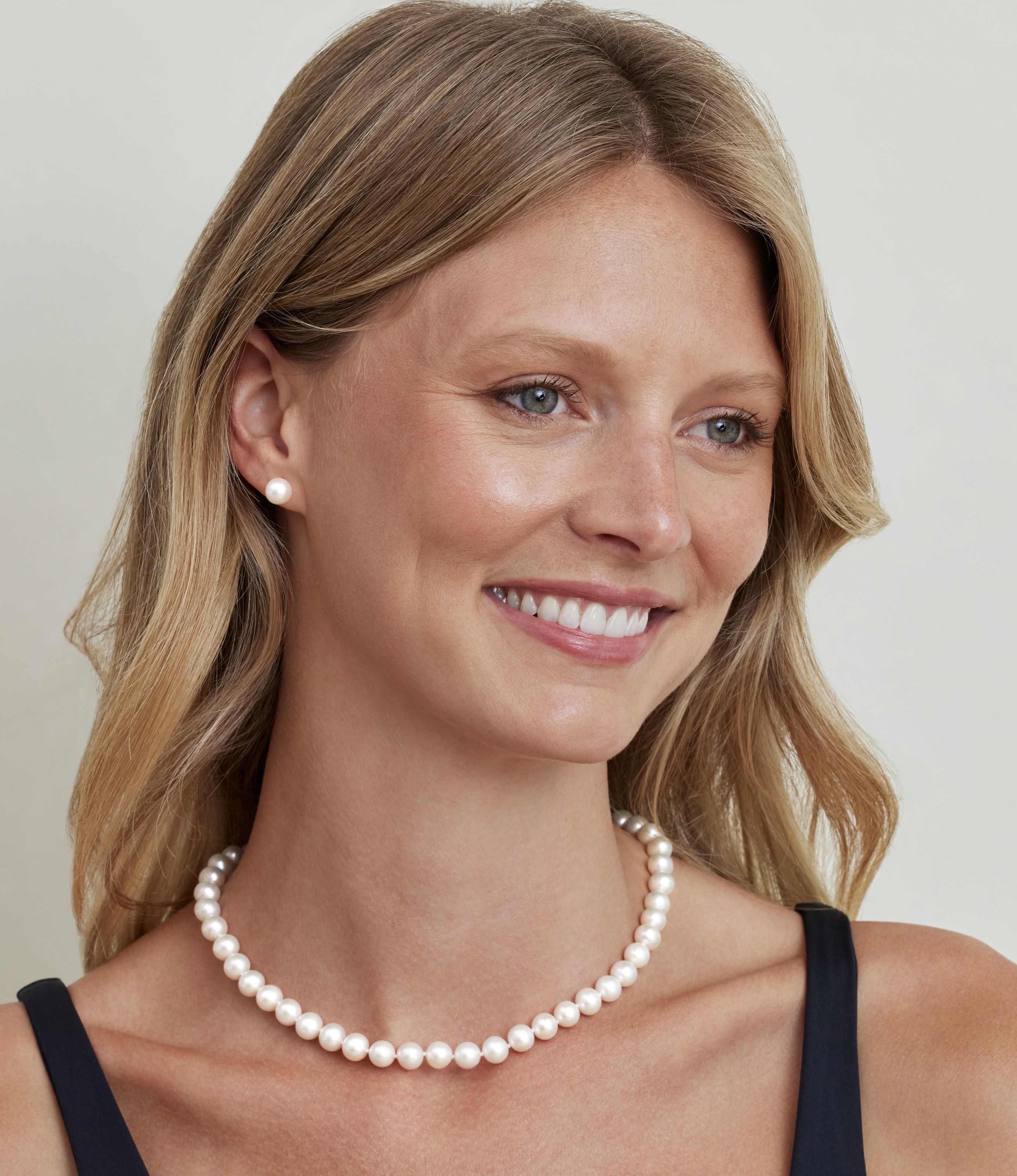 20 Inch 8mm White Pearl Necklace – Natural Pearl With Cubic Zirconia, White Gold Plated