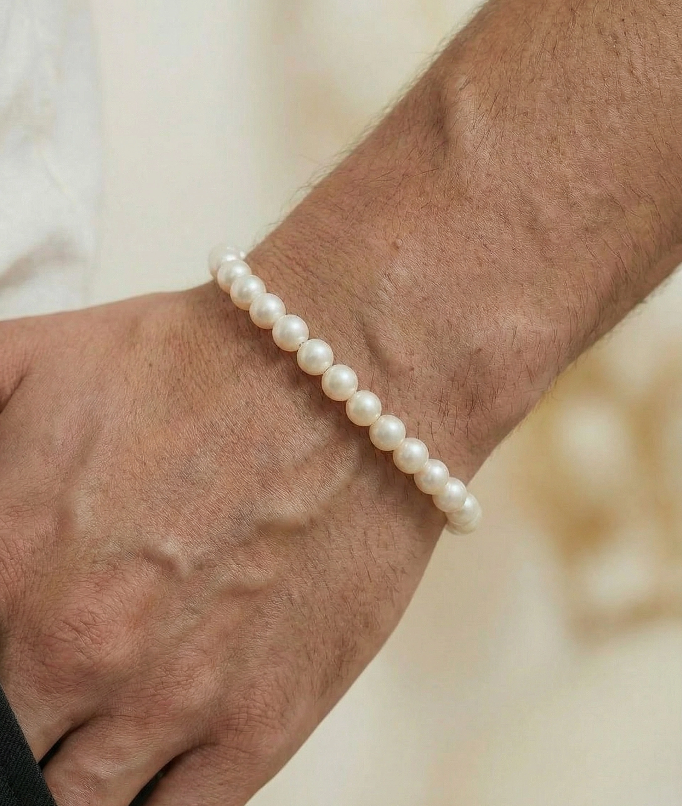 7.5-8.5mm White Freshwater Pearl Adjustable Bracelet for Men