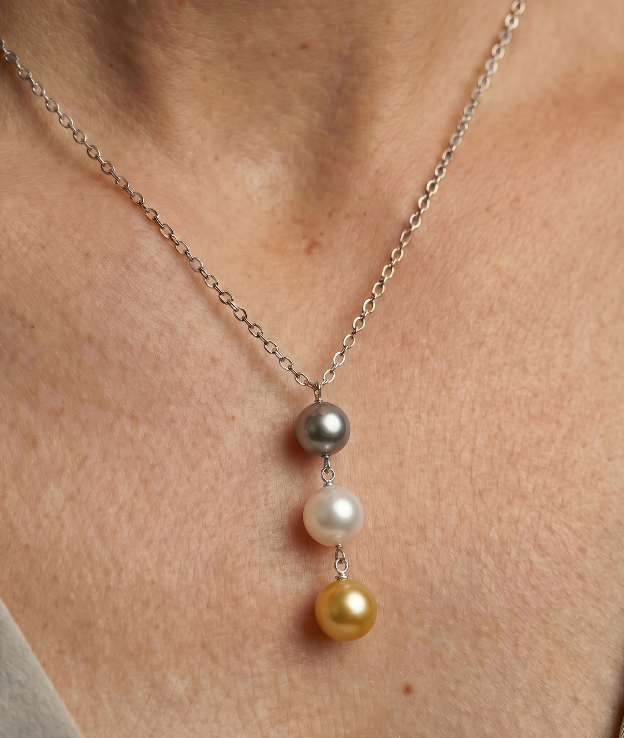 South Sea Multicolor Pearl Triple Drop Pearl Pendant