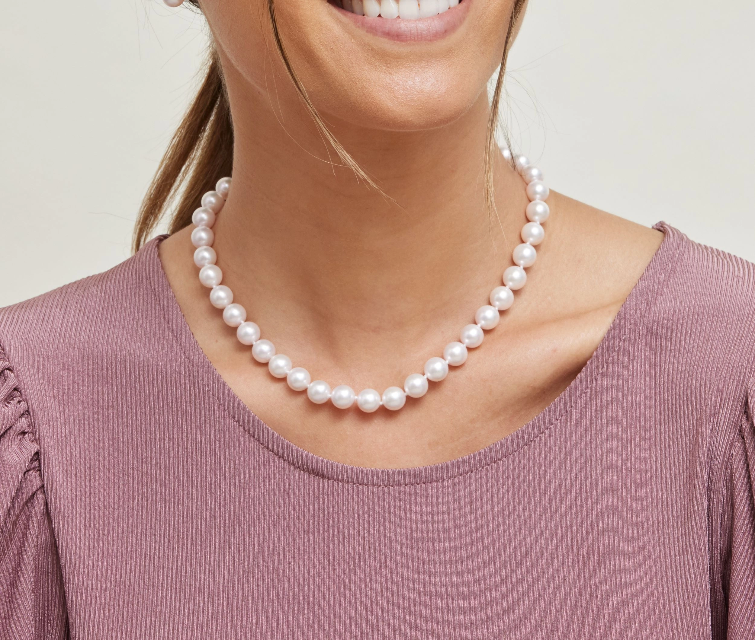 9.0-9.5mm Japanese Akoya White Pearl Necklace- AAA Quality