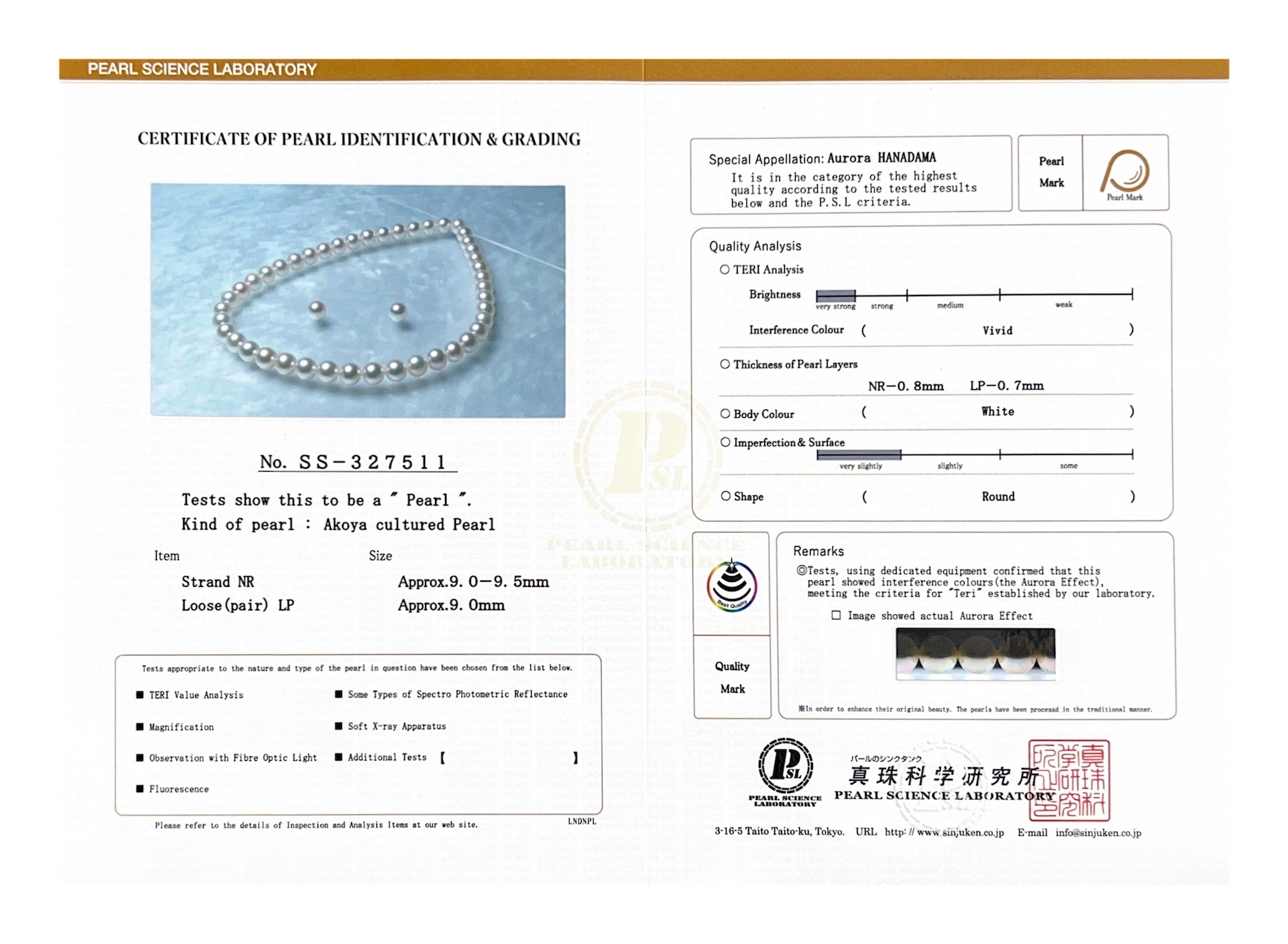 9.0-9.5mm Hanadama Pearl Necklace and Earring Set - Secondary Image