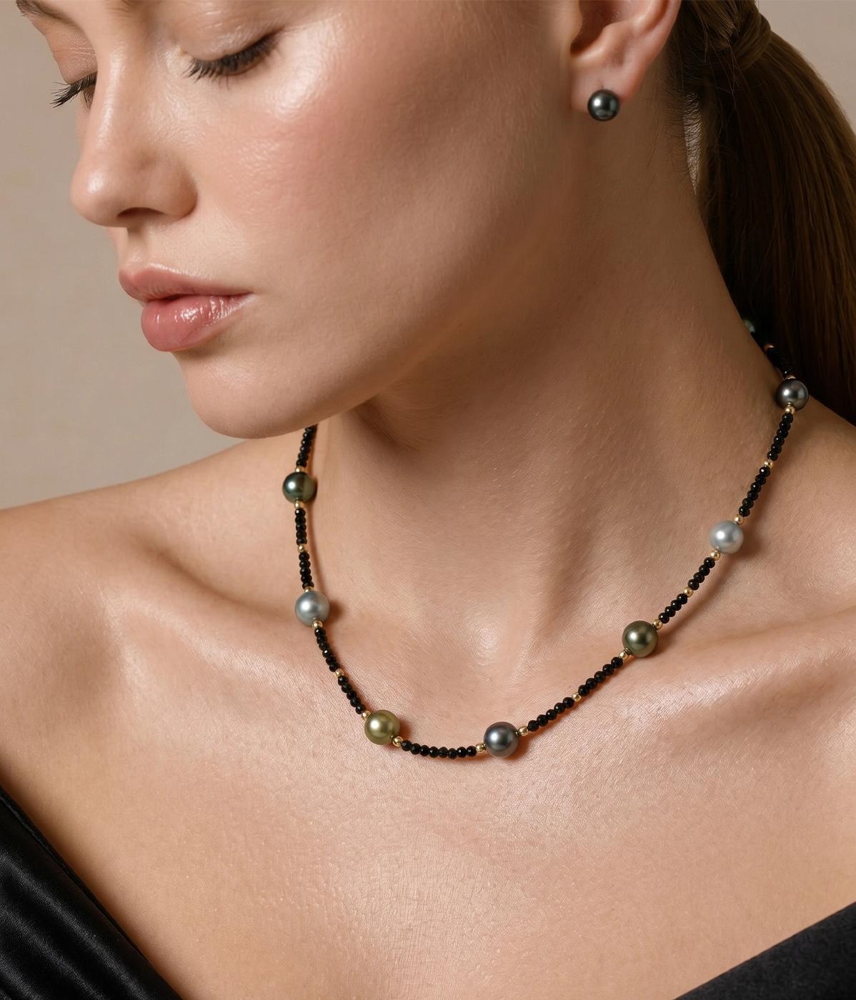 10-11mm Tahitian South Sea Multicolor Pearl & Gemstone Necklace