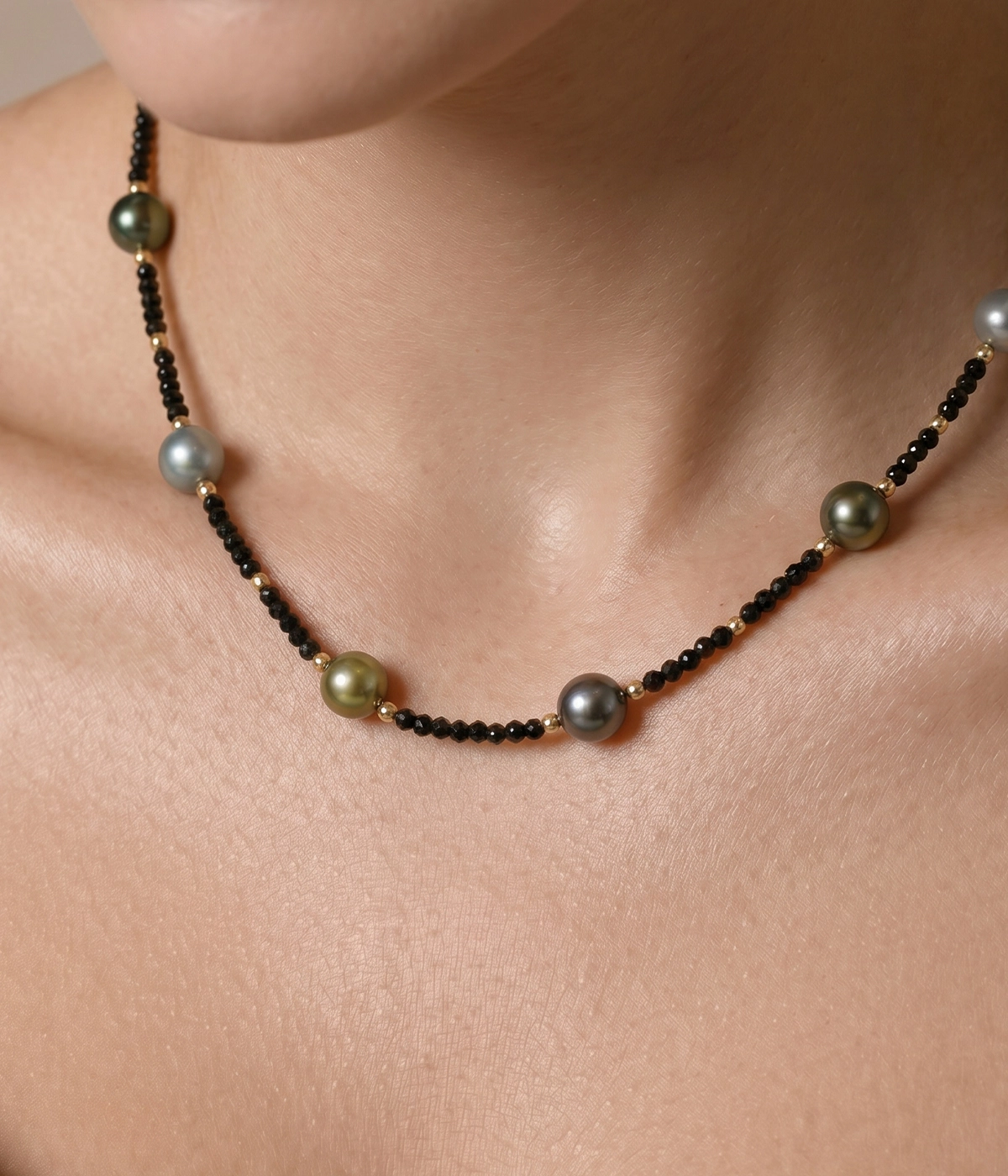10-11mm Tahitian South Sea Multicolor Pearl & Gemstone Necklace
