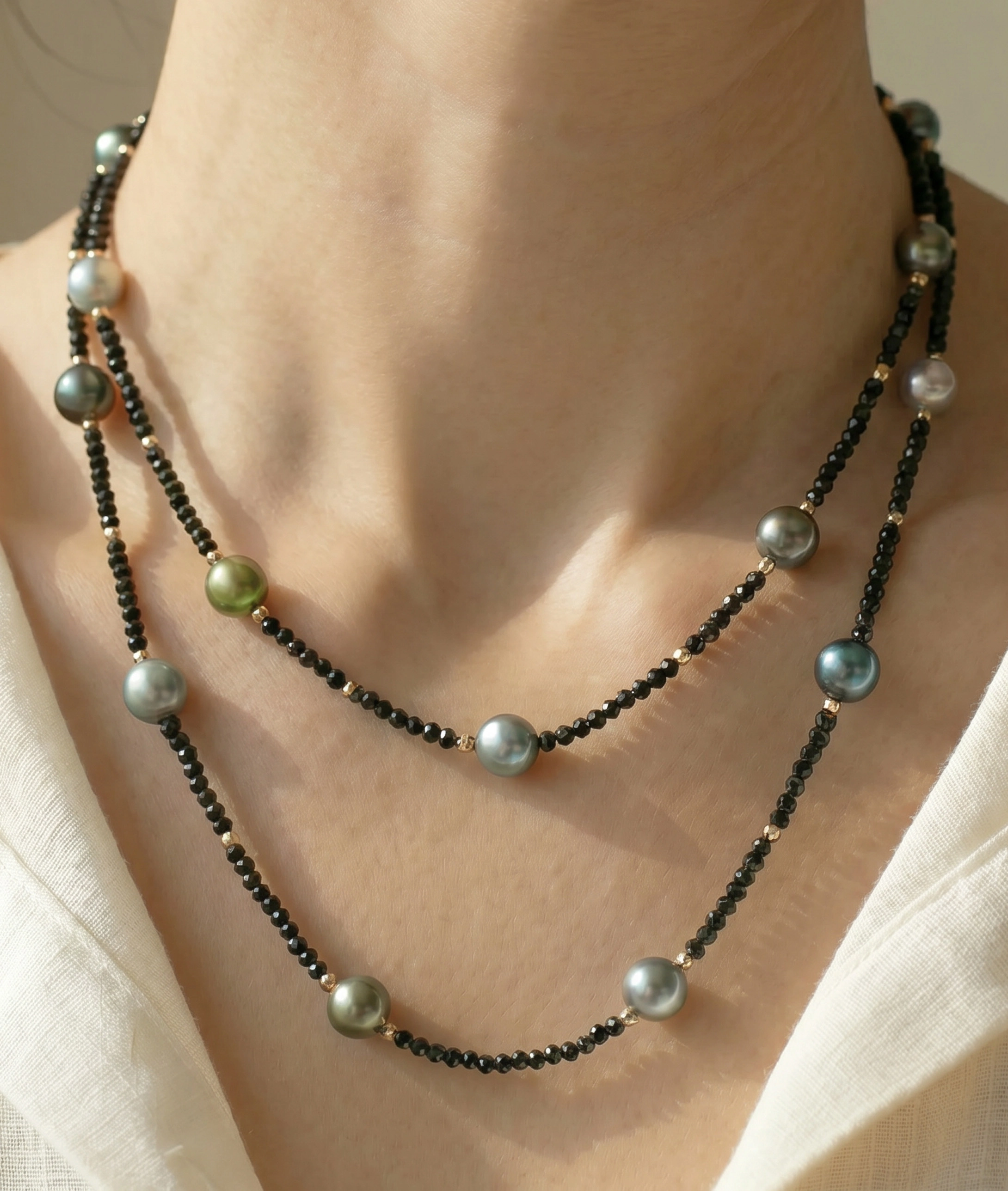 10-11mm Tahitian South Sea Multicolor Pearl & Gemstone Necklace