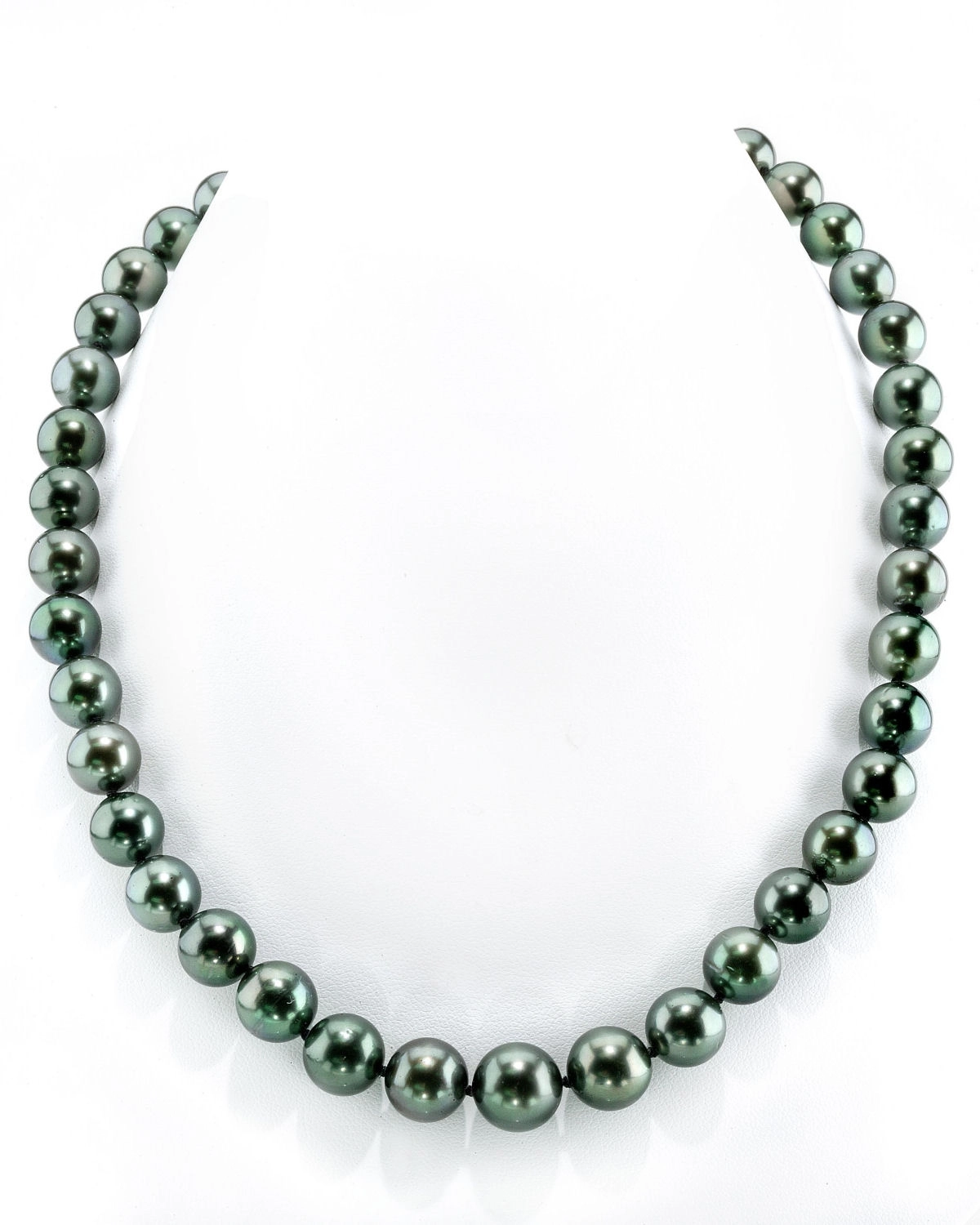 11-13mm Rare AAAA Quality Green Tahitian Round Pearl Necklace - GIA Certified