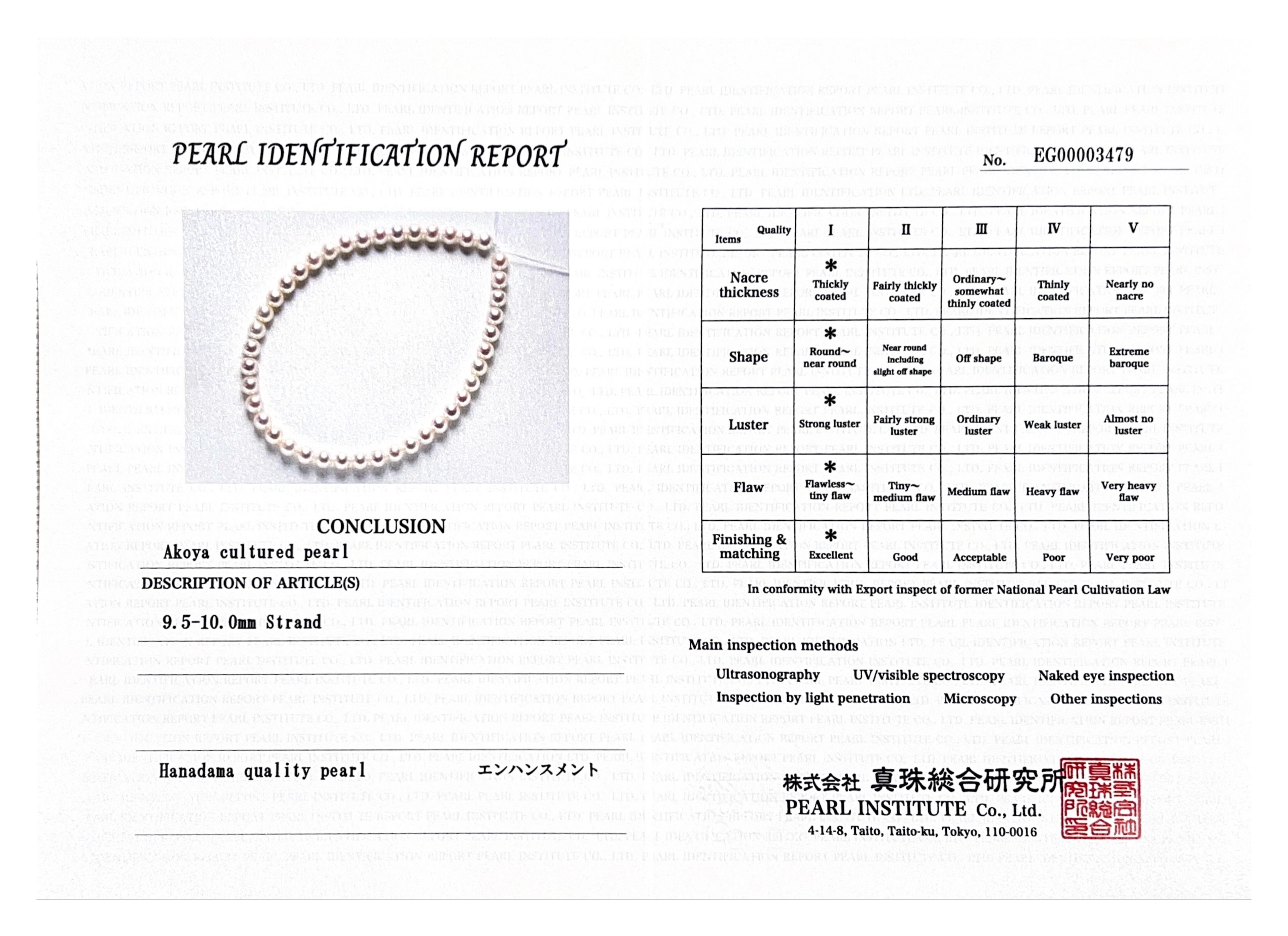 9.5-10mm Hanadama Akoya White Pearl Necklace