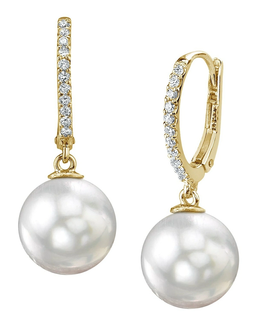 South Sea Pearl & Diamond Huggie Aurora Leverback Earrrings