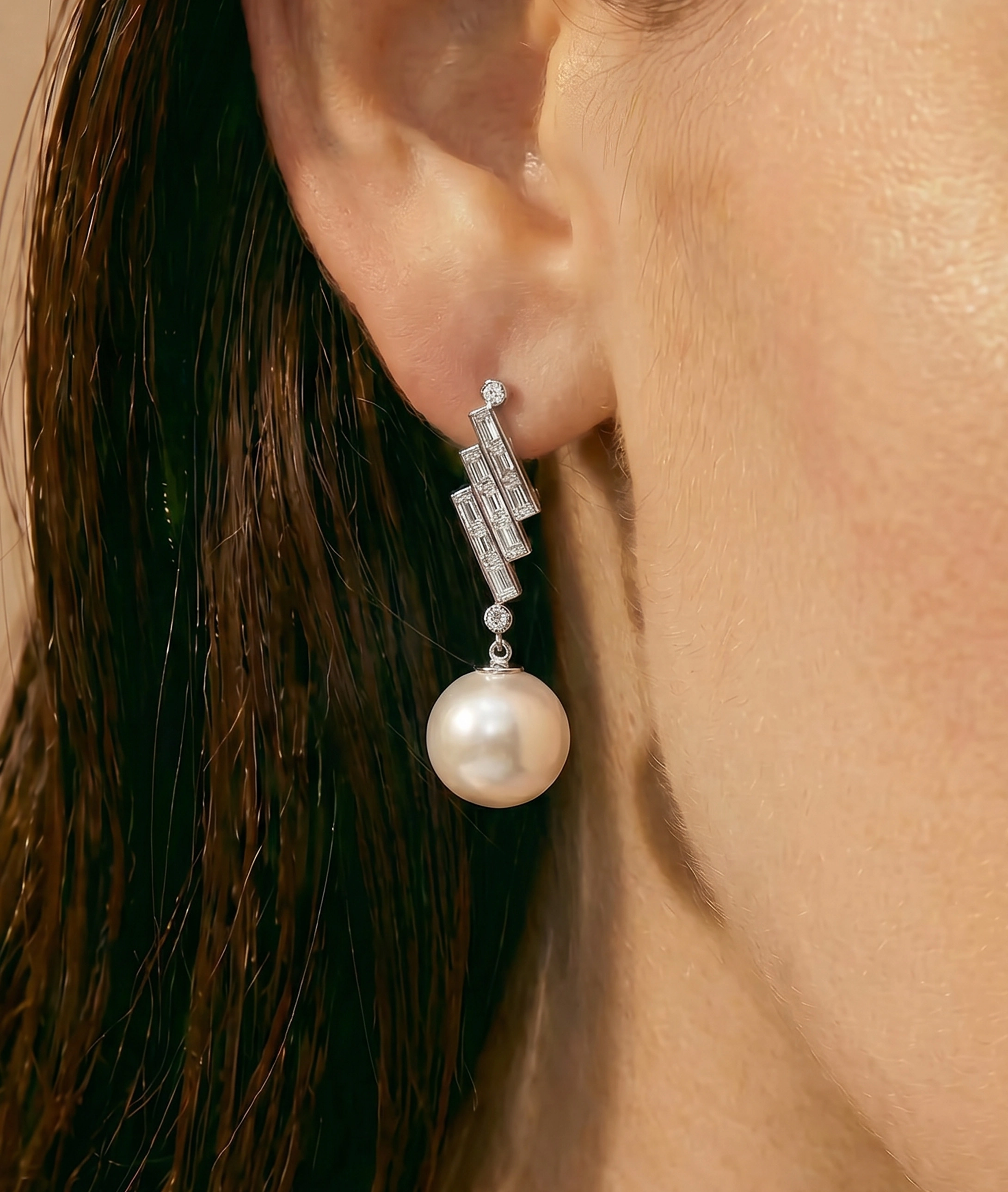 South Sea Pearl & Diamond Bowie Earrings