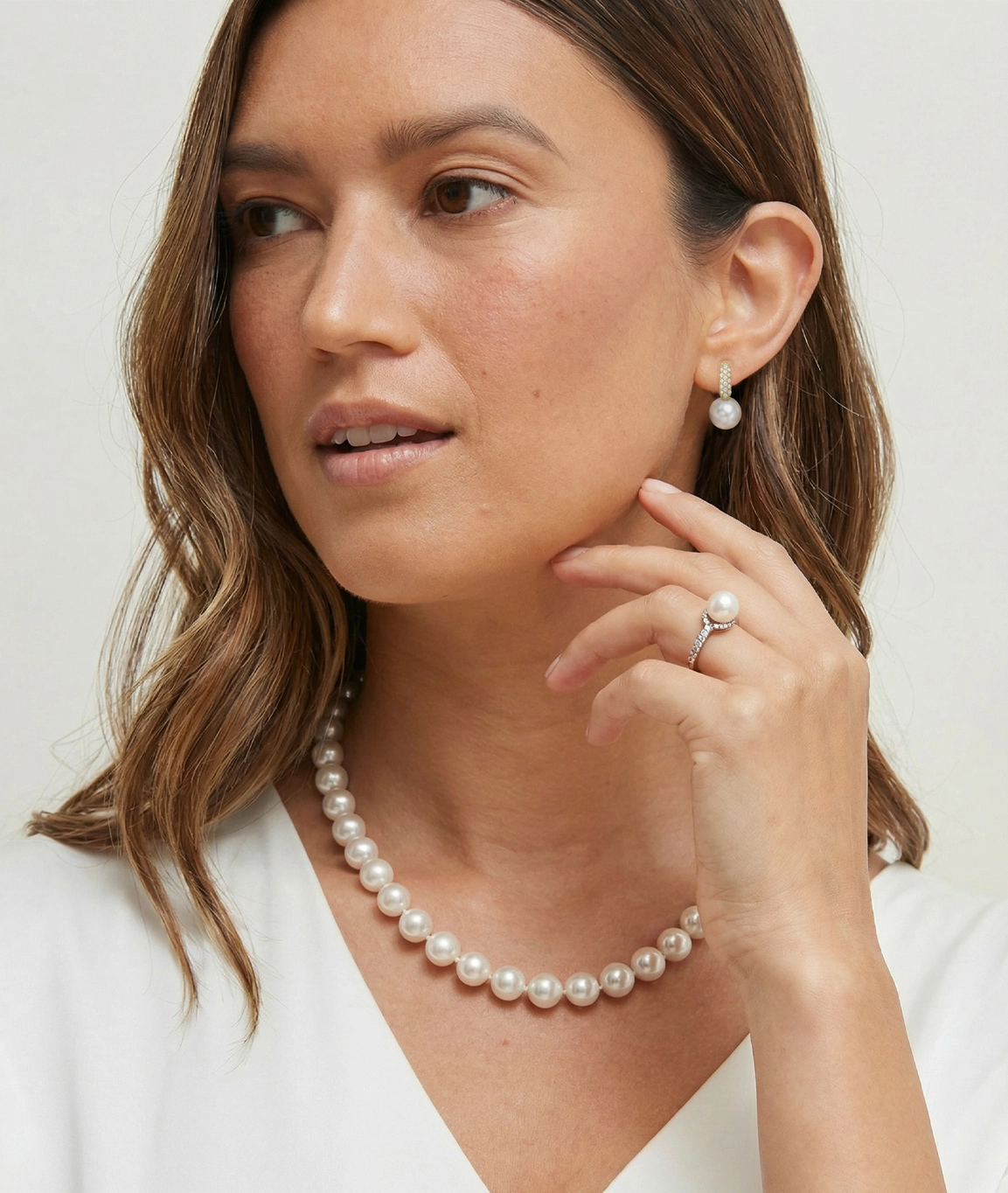 White South Sea Pearl & Diamond Huggie Emily Earrings