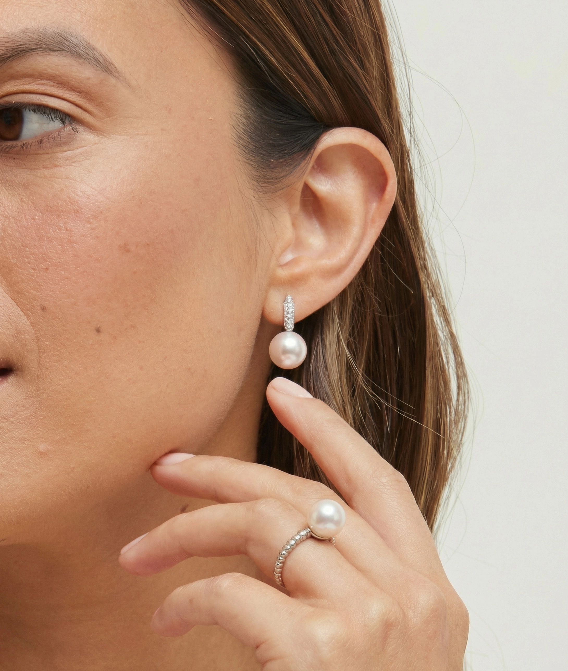 White South Sea Pearl & Diamond Huggie Emily Earrings