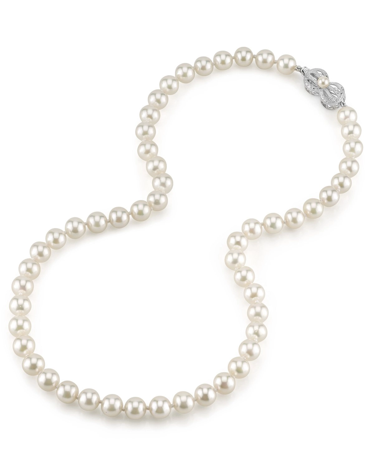 GIA Certified 7.5-8.0mm Japanese Akoya White Pearl Necklace - AAA Quality