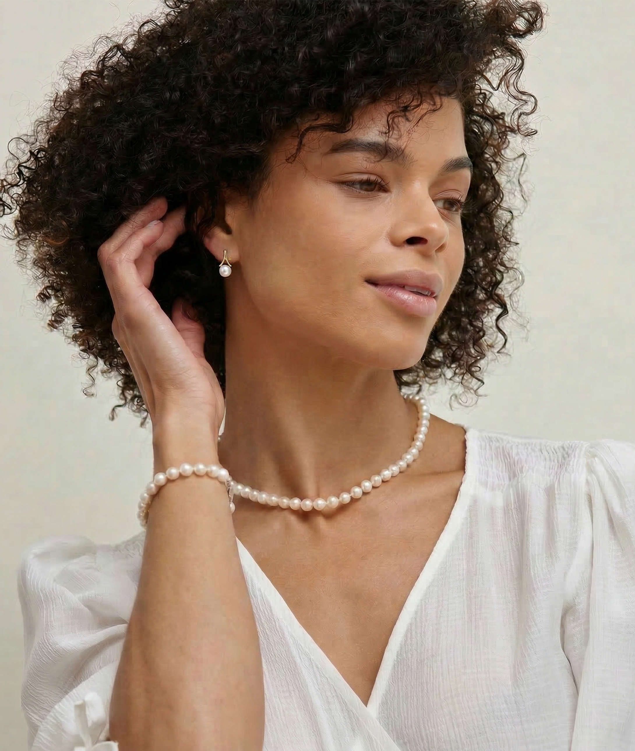 White South Sea Pearl Lindsey Earrings - Model Image