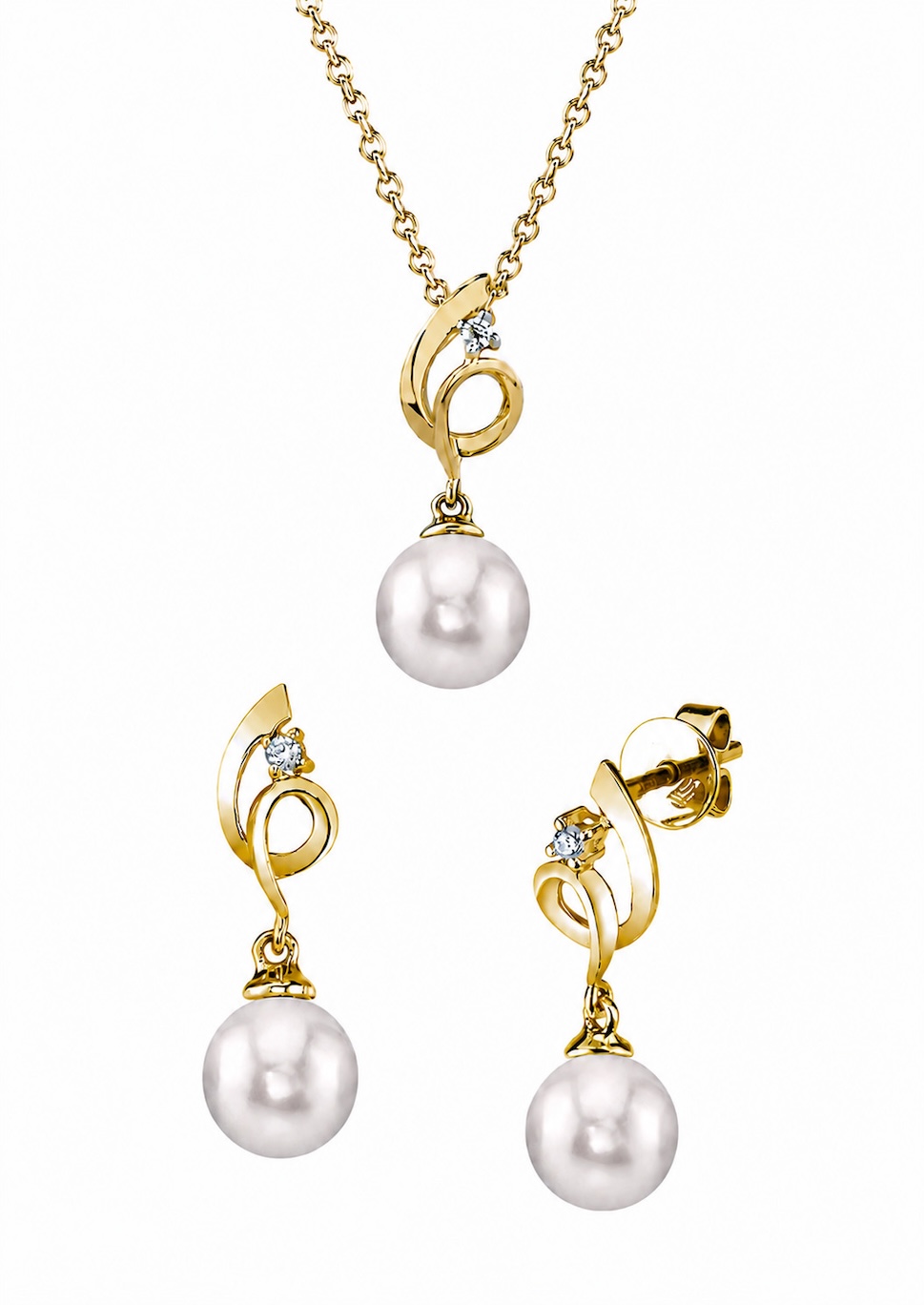 14K Gold Akoya Pearl & Diamond Symphony Pendant & Earring Set