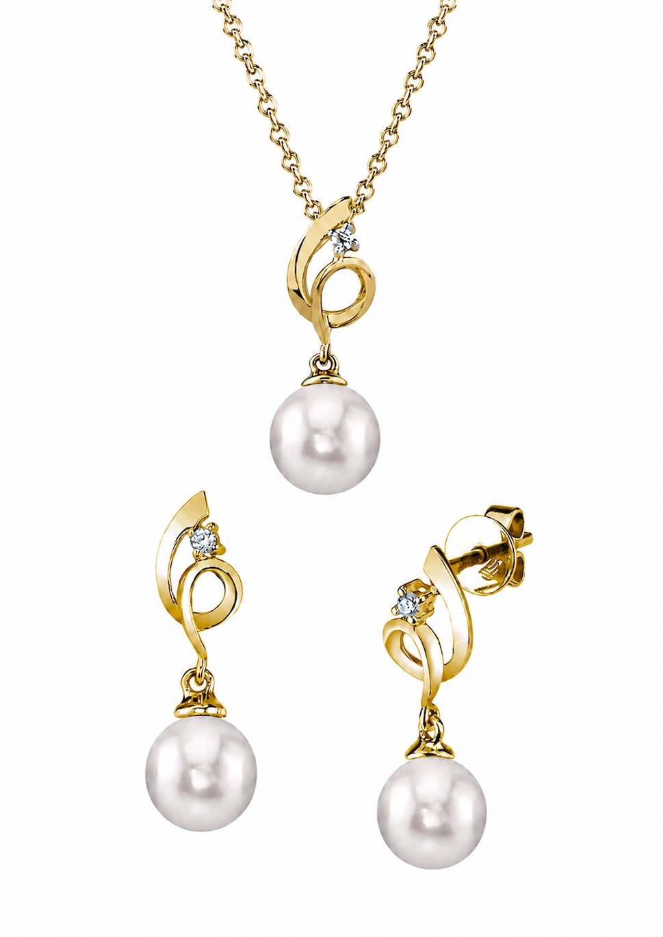 14K Gold Akoya Pearl & Diamond Symphony Pendant & Earring Set