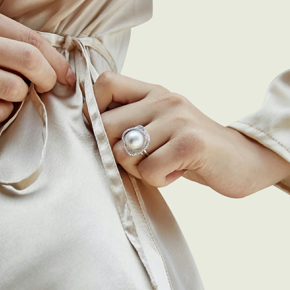 South Sea Pearl &amp; Diamond Braided Ring