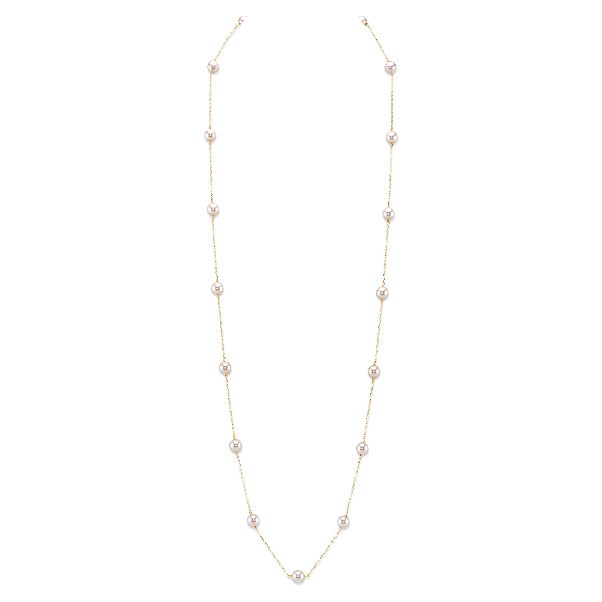 14K Gold 8.0-8.5mm Opera Japanese Akoya Pearl Tincup Necklace