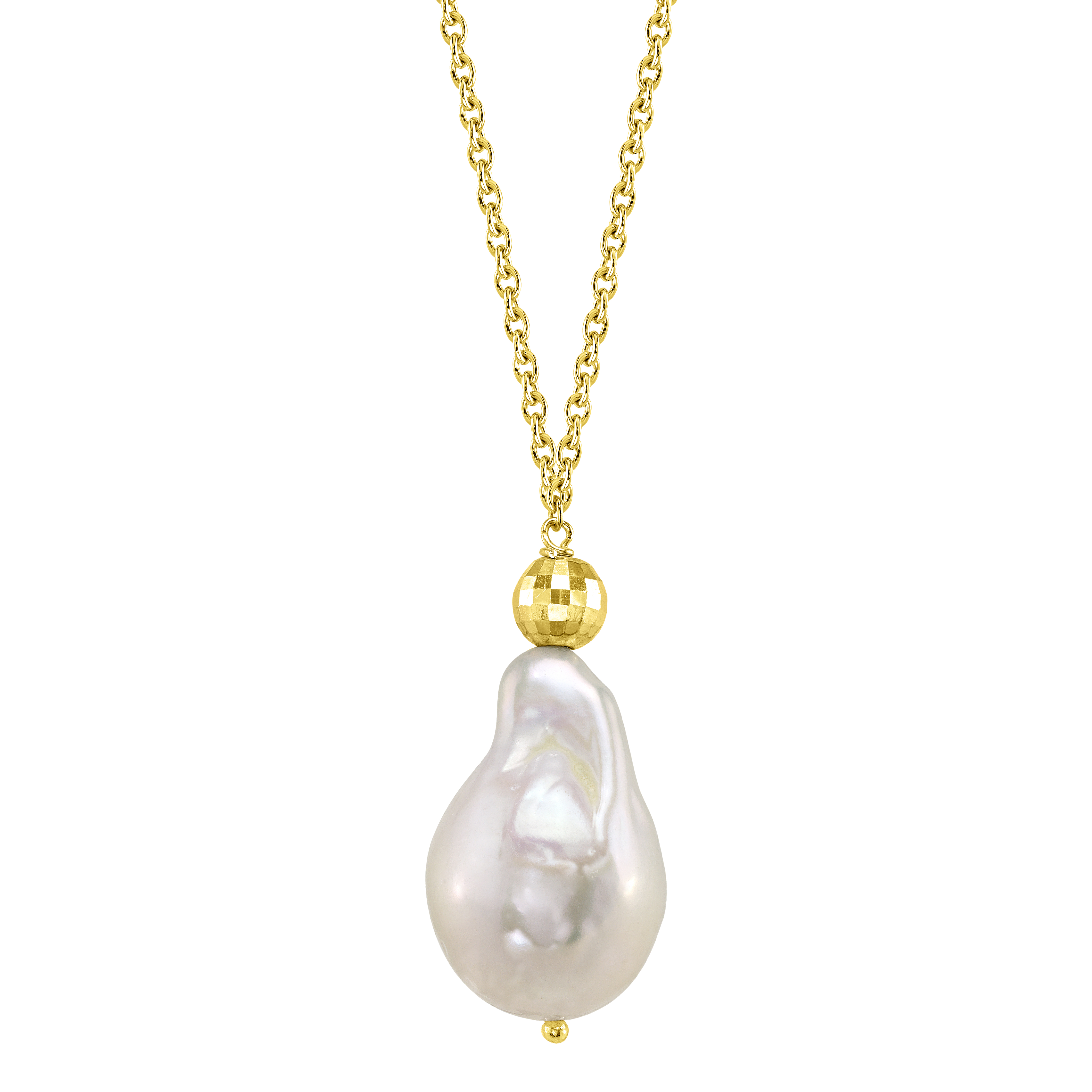 Natural White Baroque Flat Coin Pearl Pendant Necklace | 18 Inch | Skysk