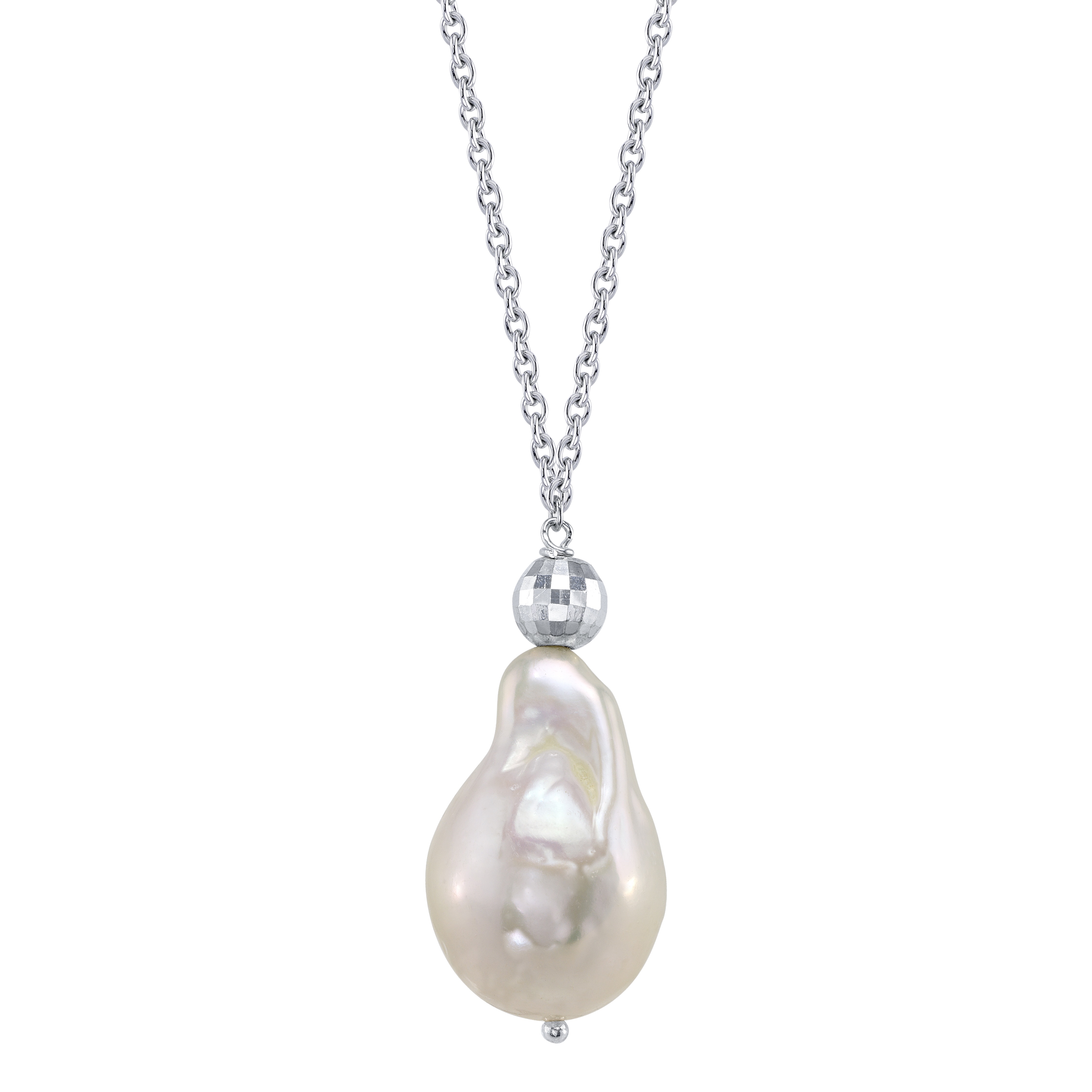 15mm 14K White Freshwater Baroque Pearl Solitaire Designer Pendant