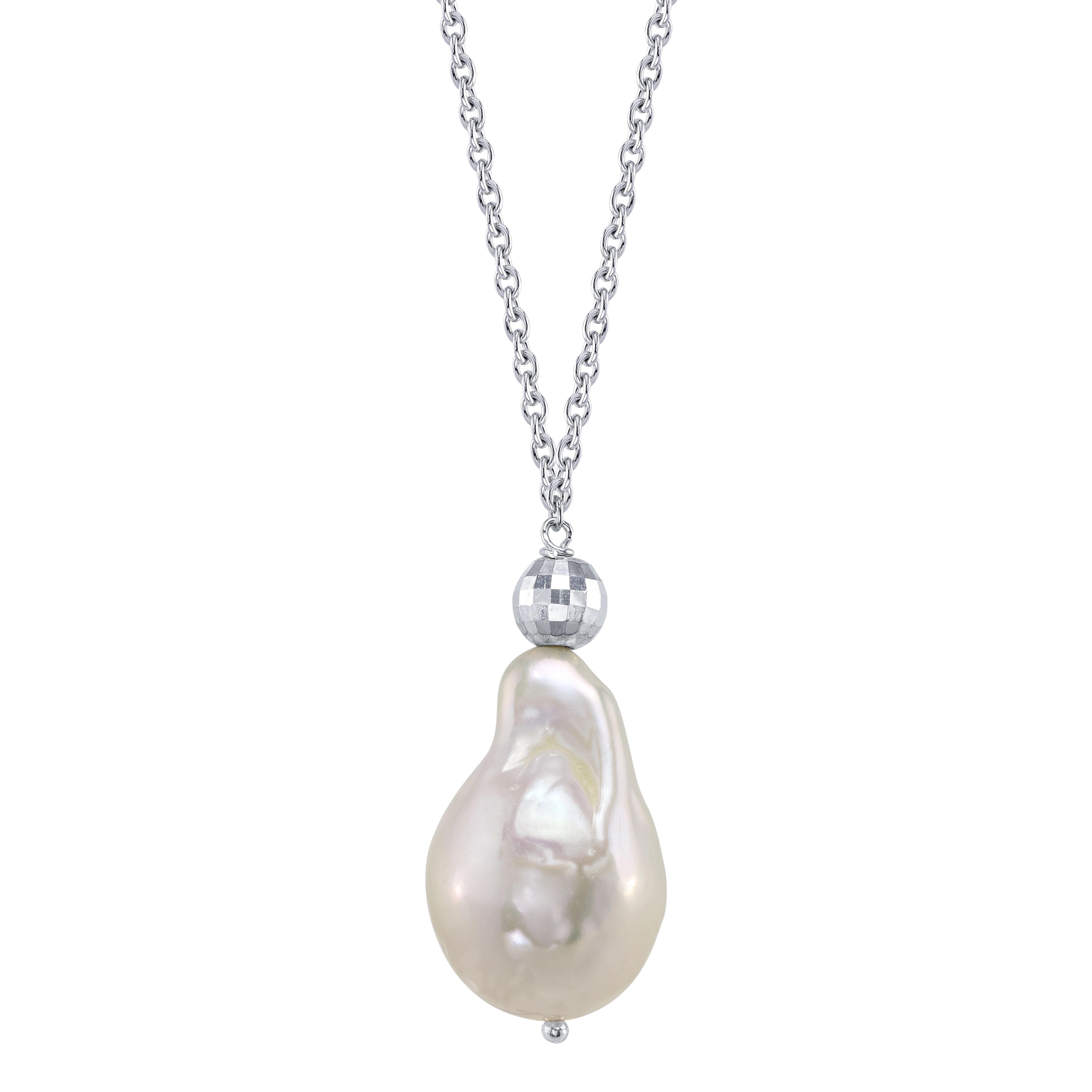 15mm 14K White Freshwater Baroque Pearl Solitaire Designer Pendant