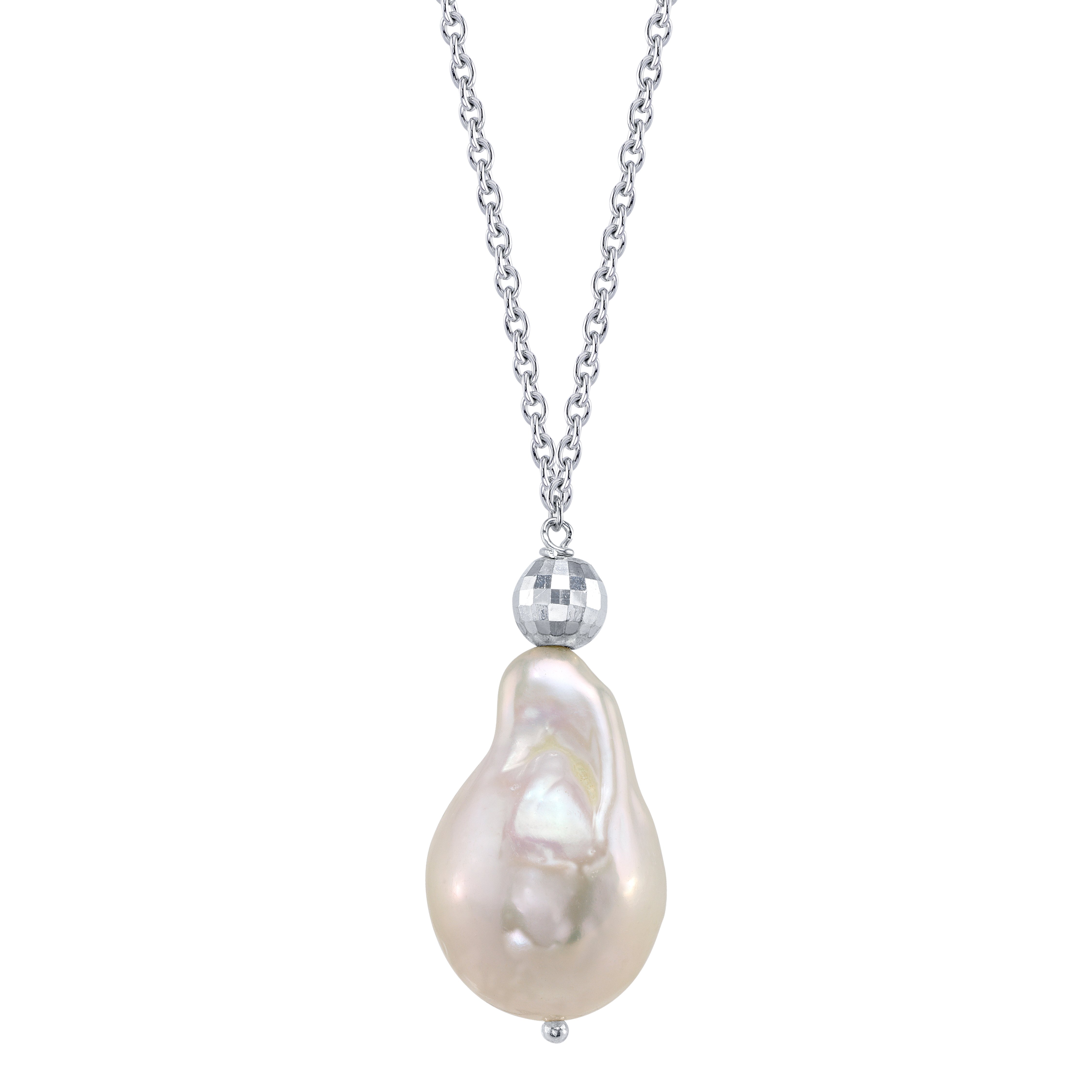 15mm White Freshwater Baroque Pearl Solitaire Designer Pendant