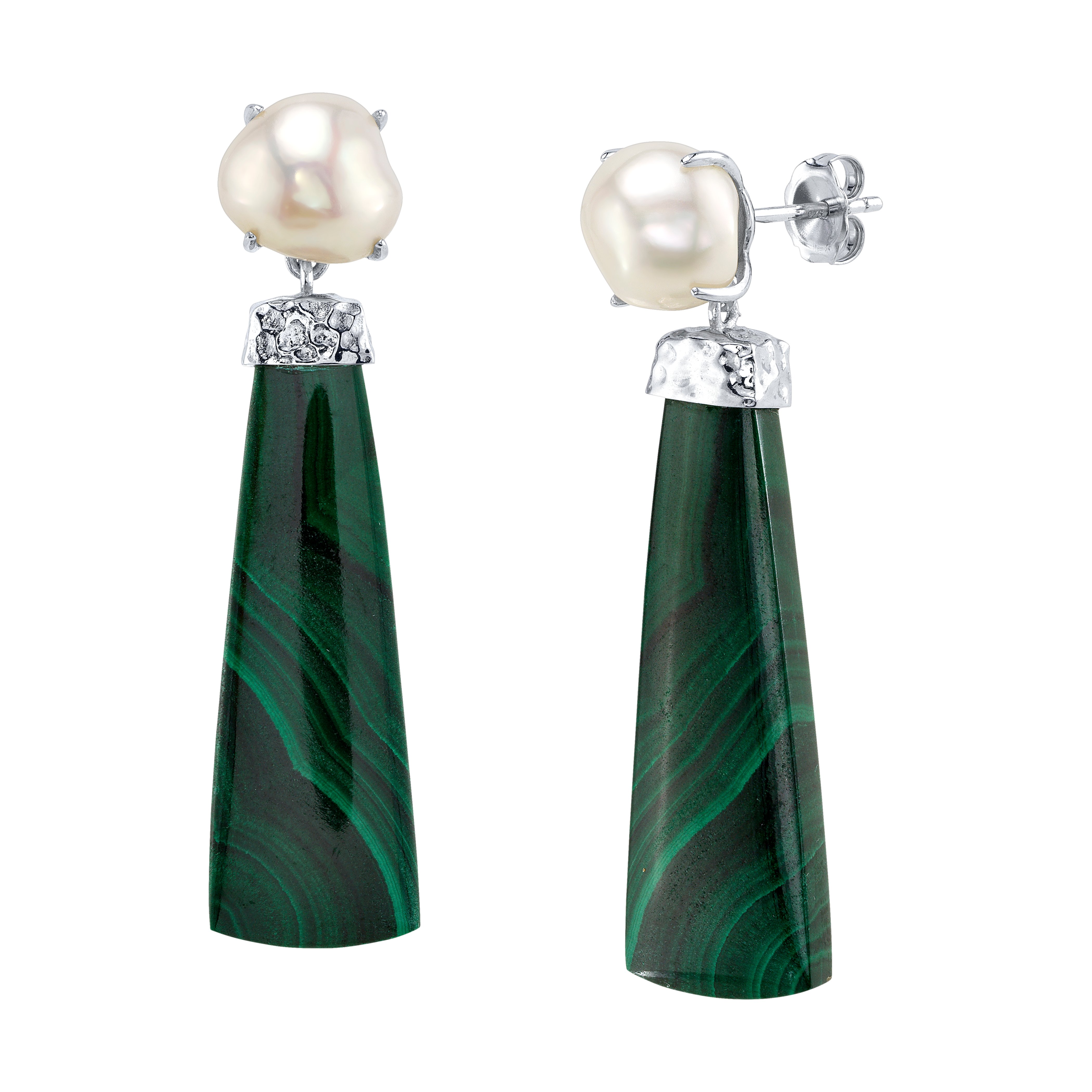 White Freshwater Baroque Pearl Verde Earrings
