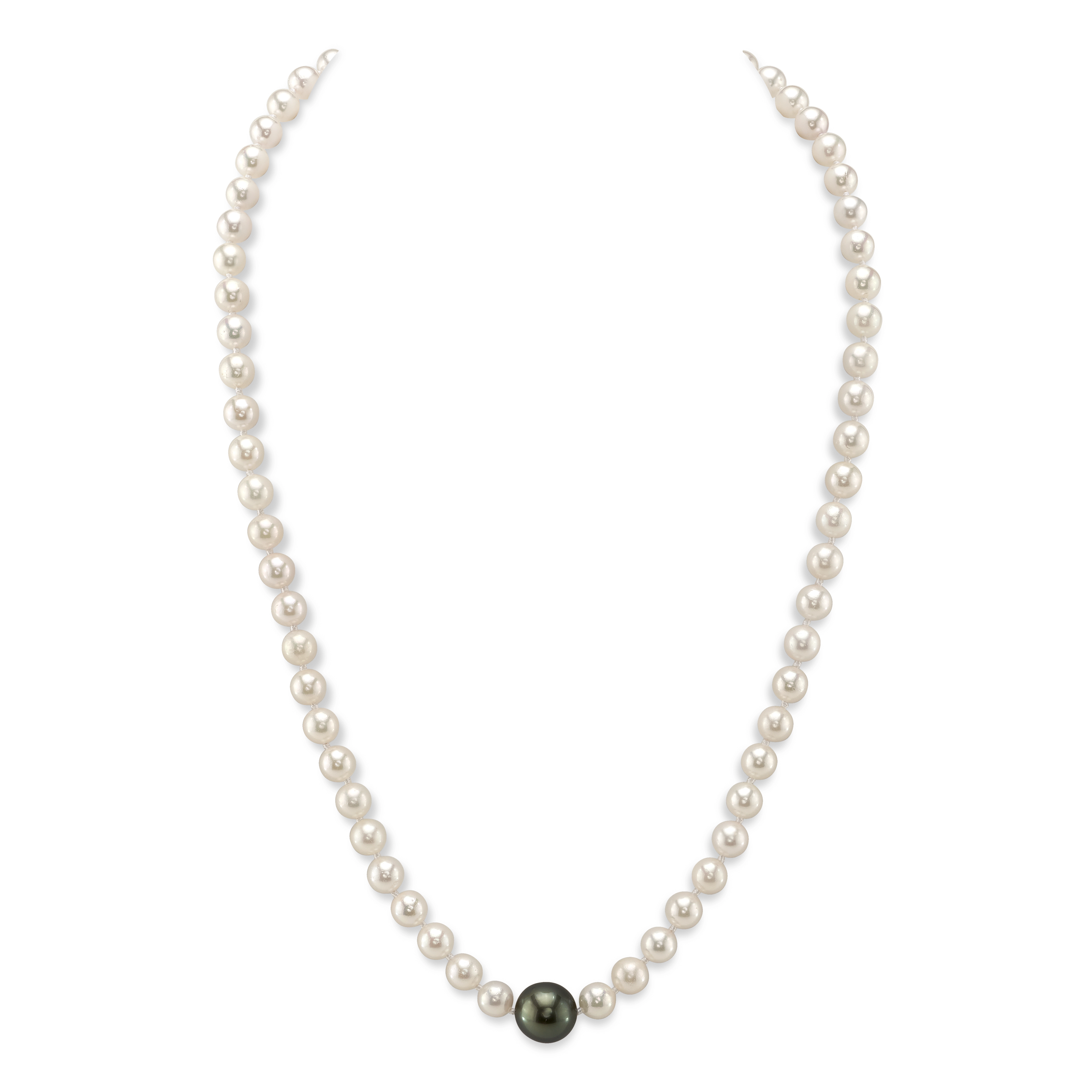 6.0-6.5mm Japanese Akoya White Pearl Necklace With Round Tahitian Center