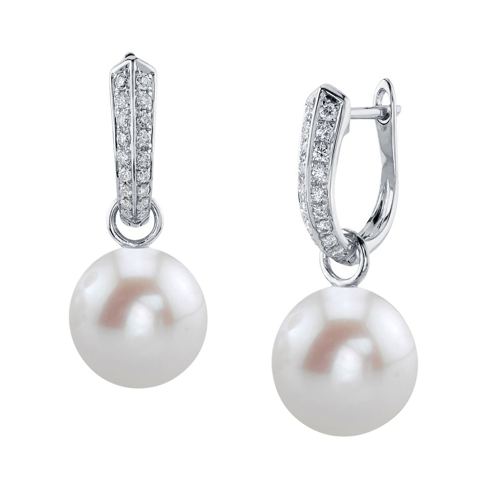 14K Gold White Freshwater Pearl & Diamond Charlie Earrings