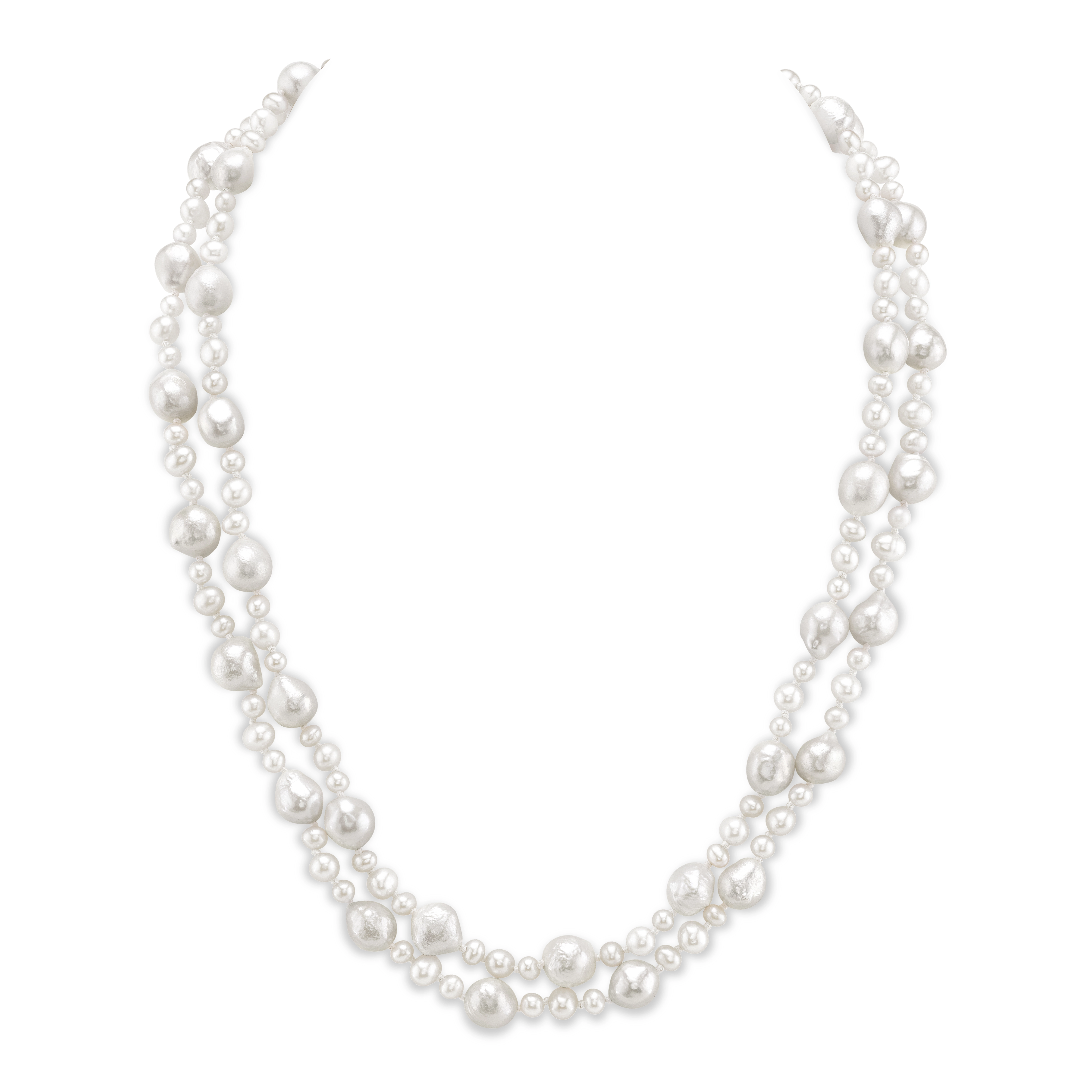 3-8mm White Freshwater Double Pearl Necklace - AAA Quality